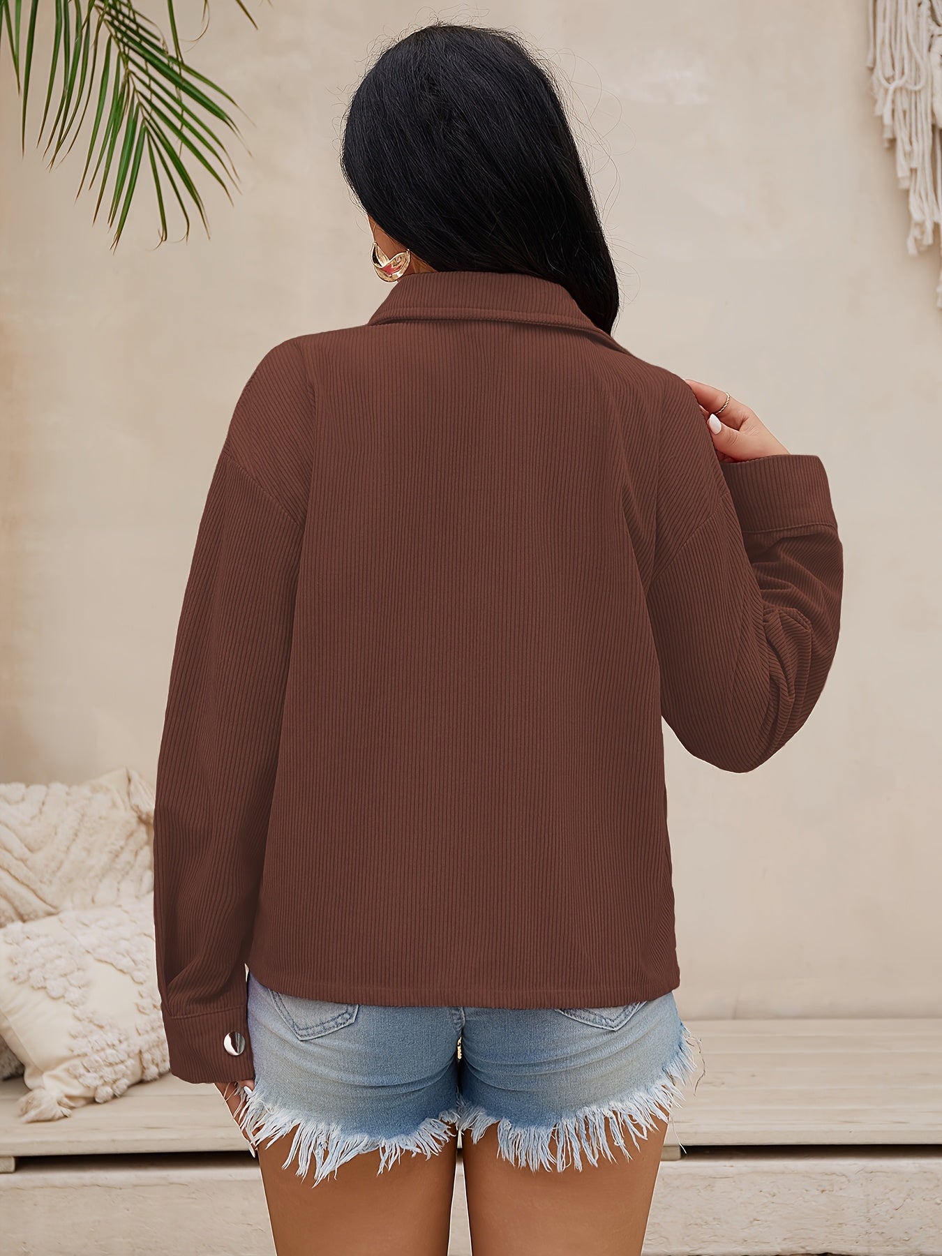 European and American Cross - border Autumn/winter New Women's Corduroy Ribbed Coat Jacket - veyora