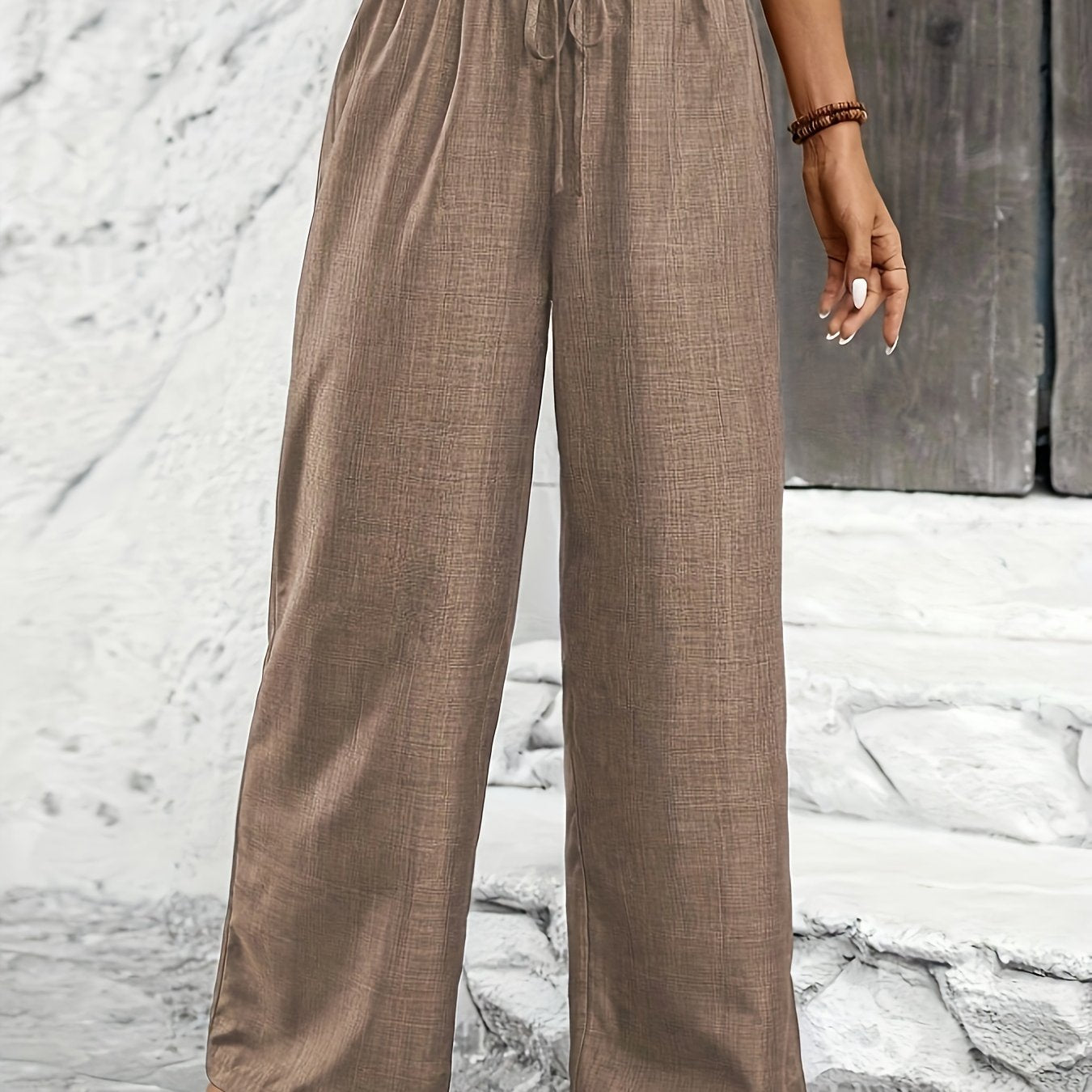 Premium Solid Color Twisted Knot Casual Straight - Leg Pants - veyora