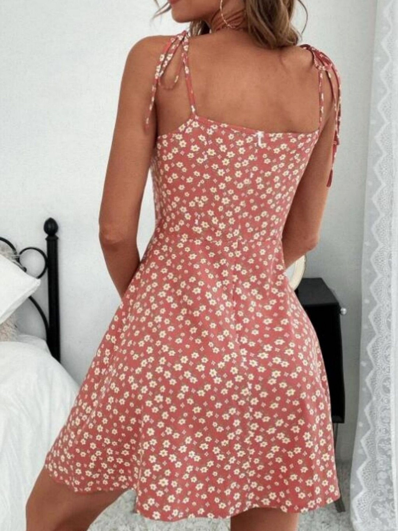 Vacation Sleeveless Floral Print Cami Dress, Ruched Summer Women's Clothing - veyora