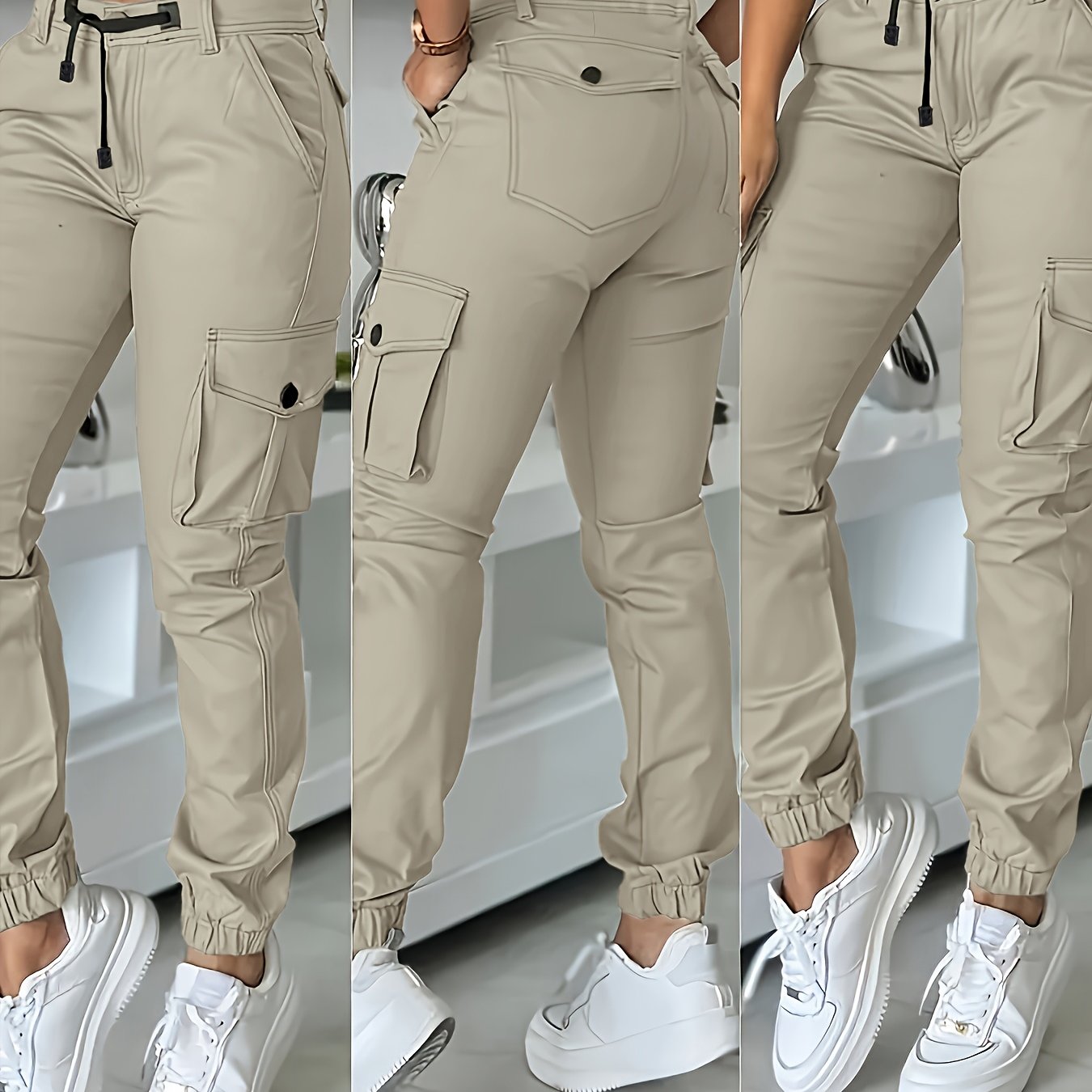 Autumn New High - Waisted Slim - Fit Drawstring Cargo Pants for Women, Nine - Point Length with Pockets - veyora