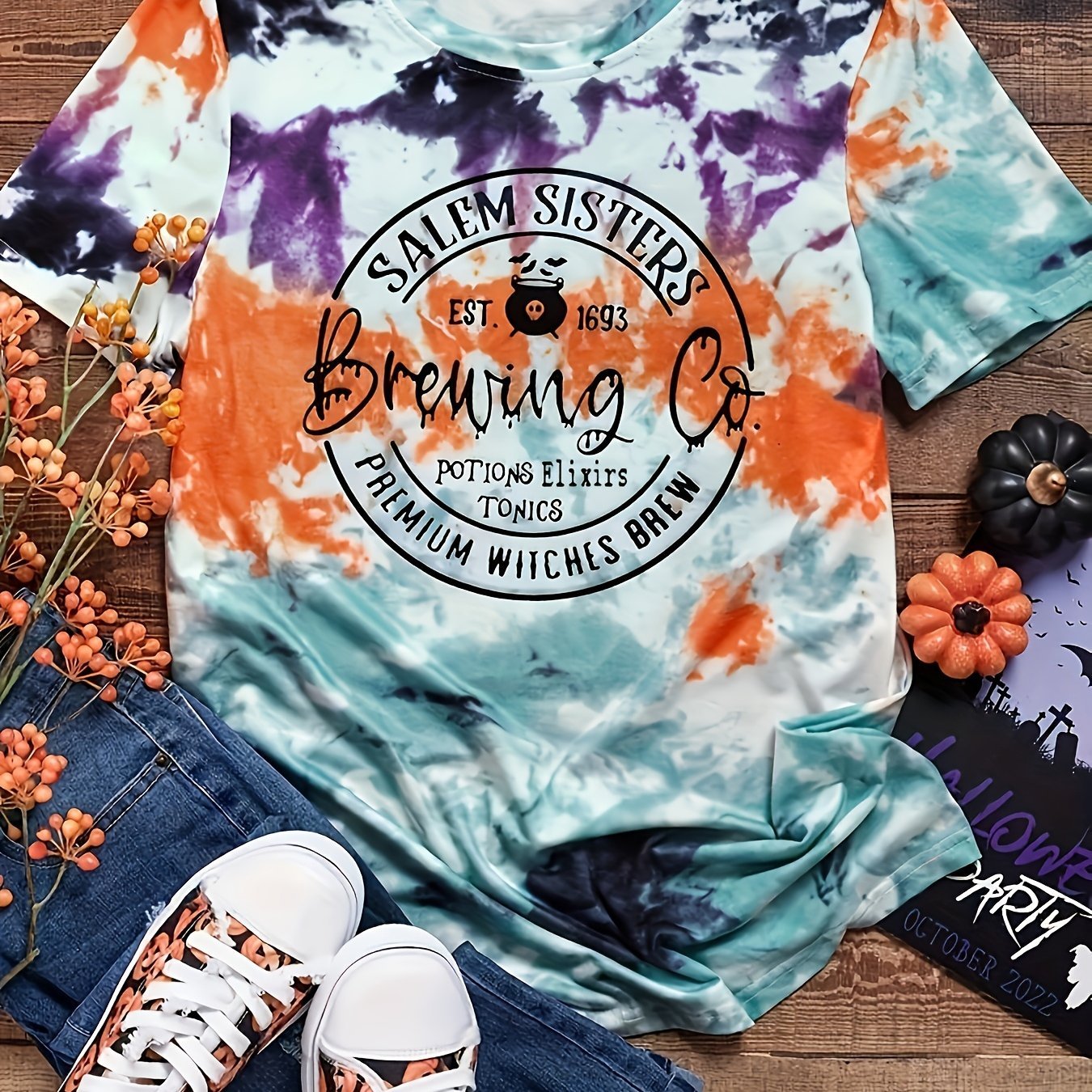 Tie Dye Print Crew Neck T-Shirt, Casual Short Sleeve Top For Spring & Summer, Women's Clothing - veyora