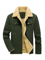 Men's Casual Cotton Jacket with Fleece Lining, Solid Color, All - Season - veyora