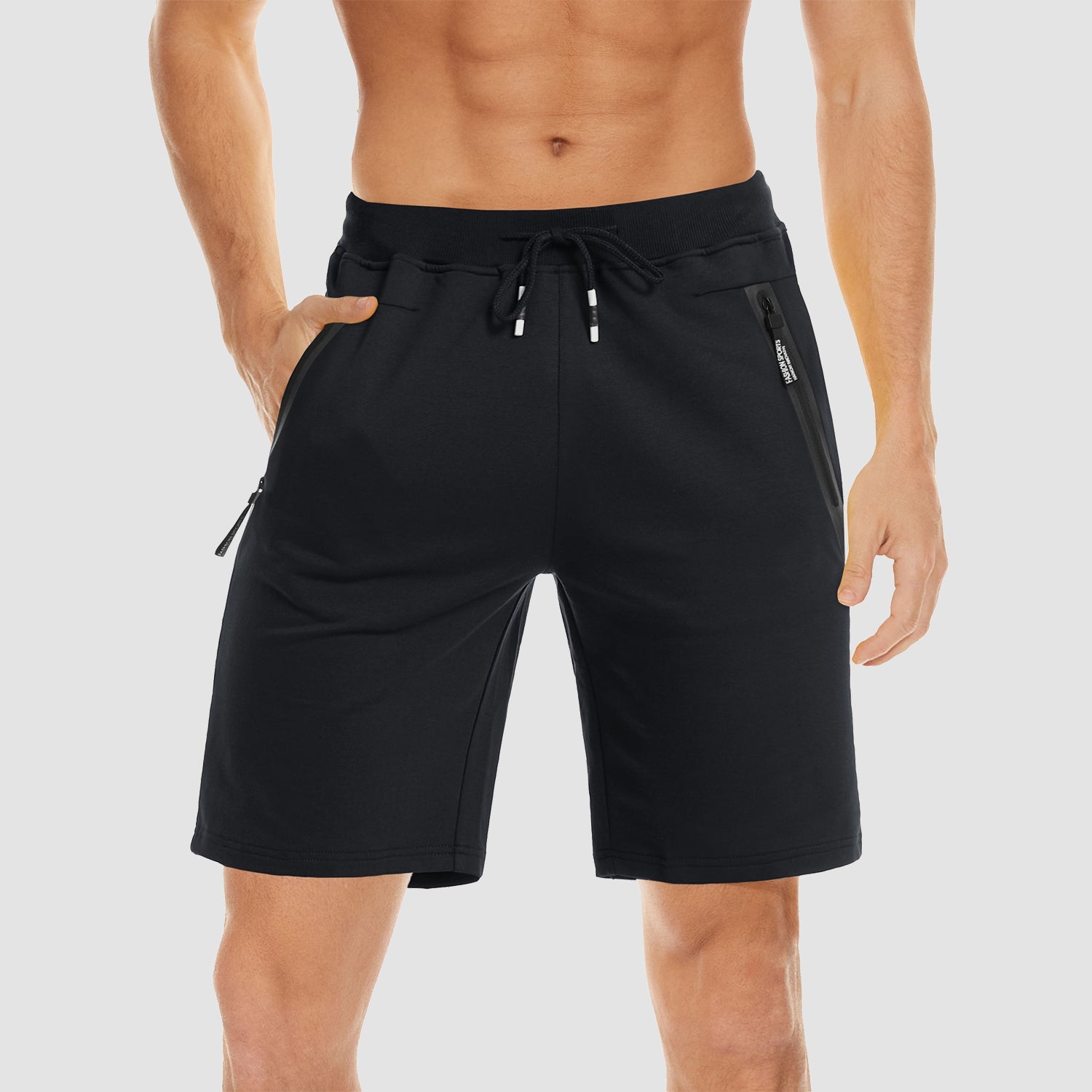 Men's Cotton Jogger Shorts - Elastic Waist, Zipper Pockets