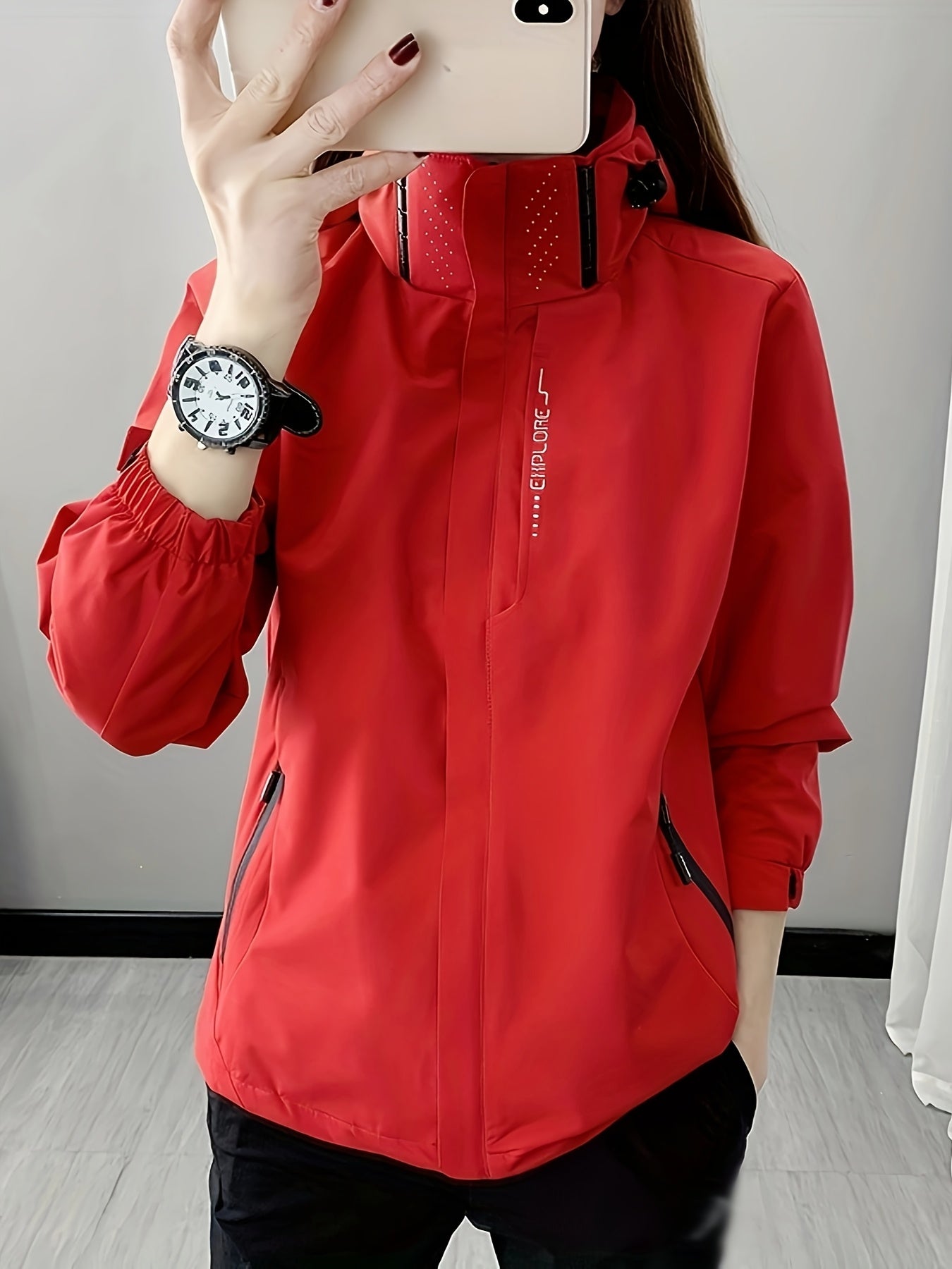 Women's Lightweight Windproof Hooded Jacket - Breathable, Comfortable Outdoor Coat for Fall & Winter Activities, Purple, Zip-Up Design with Pockets, Perfect for Hiking & Casual Wear
