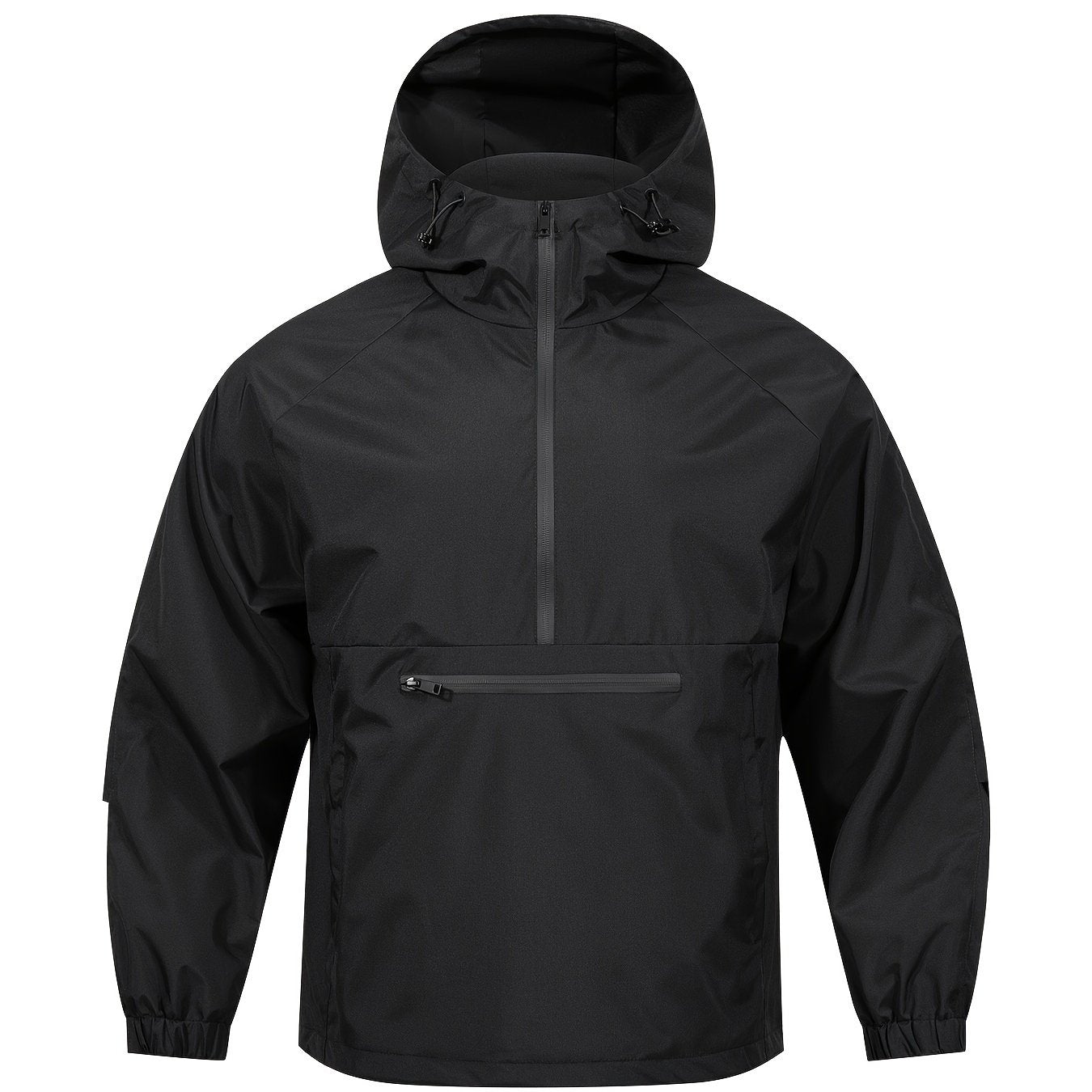 Men'S Windbreaker Jacket, Polyester 100% Solid Color, Hooded Zip - Up Sports Pullover, Long Sleeve, Regular Fit, Spring/Fall Season, Non - Stretch Woven Fabric, 135g/m² Weight, 75g/m² Lining - veyora