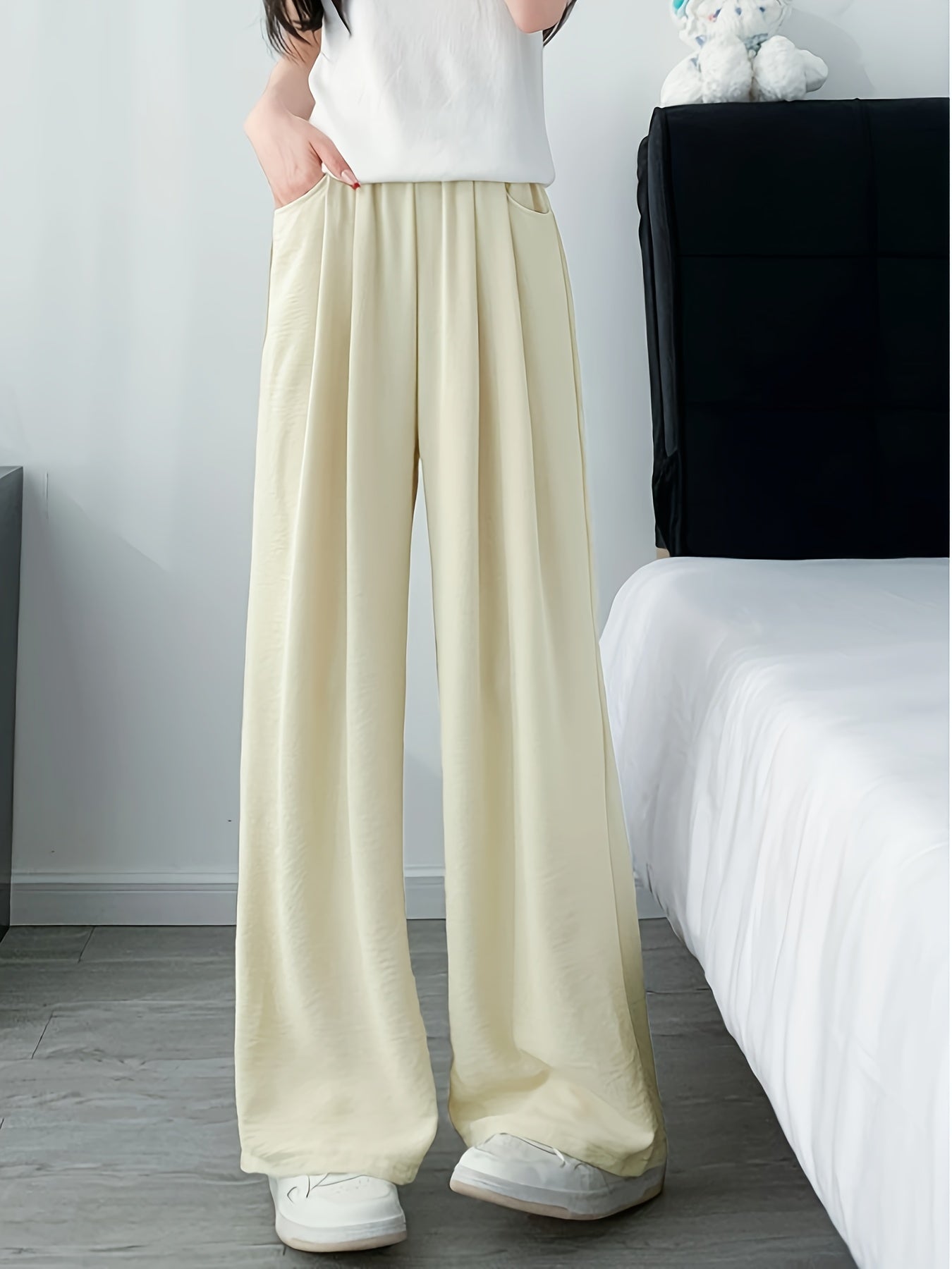 Ice Fiber Fabric Wide Leg Pants Women'S Summer Thin Style 2024 New High Waist Loose Drape Casual Straight Leg Pants Outer Wear - veyora