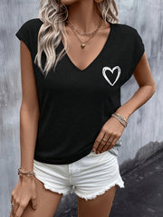 Summer Heart Print Batwing Sleeve T-Shirt - veyora