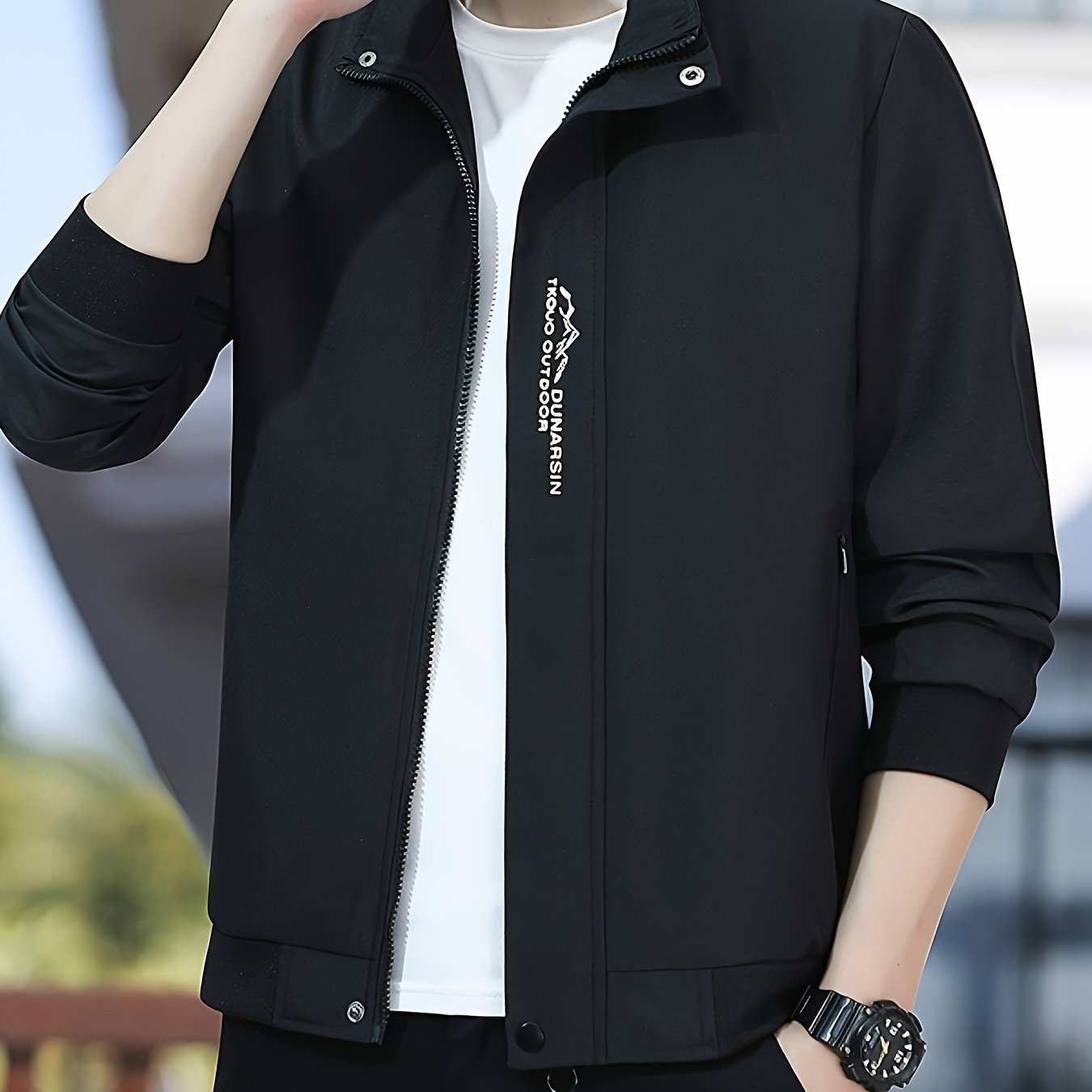 Men's Casual Zip Up Jacket, Chic Stand Collar Bomber Jacket - veyora