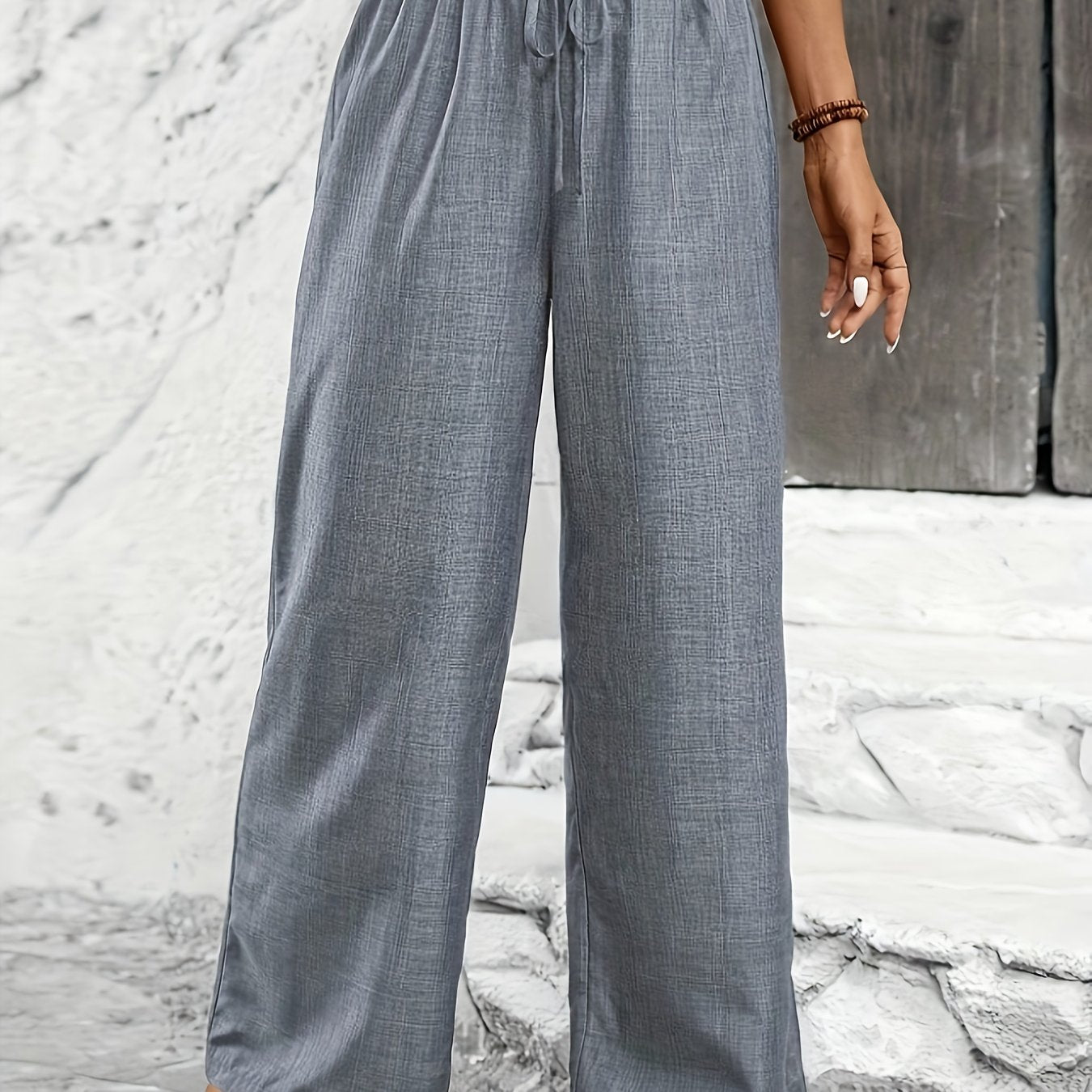 Premium Solid Color Twisted Knot Casual Straight - Leg Pants - veyora