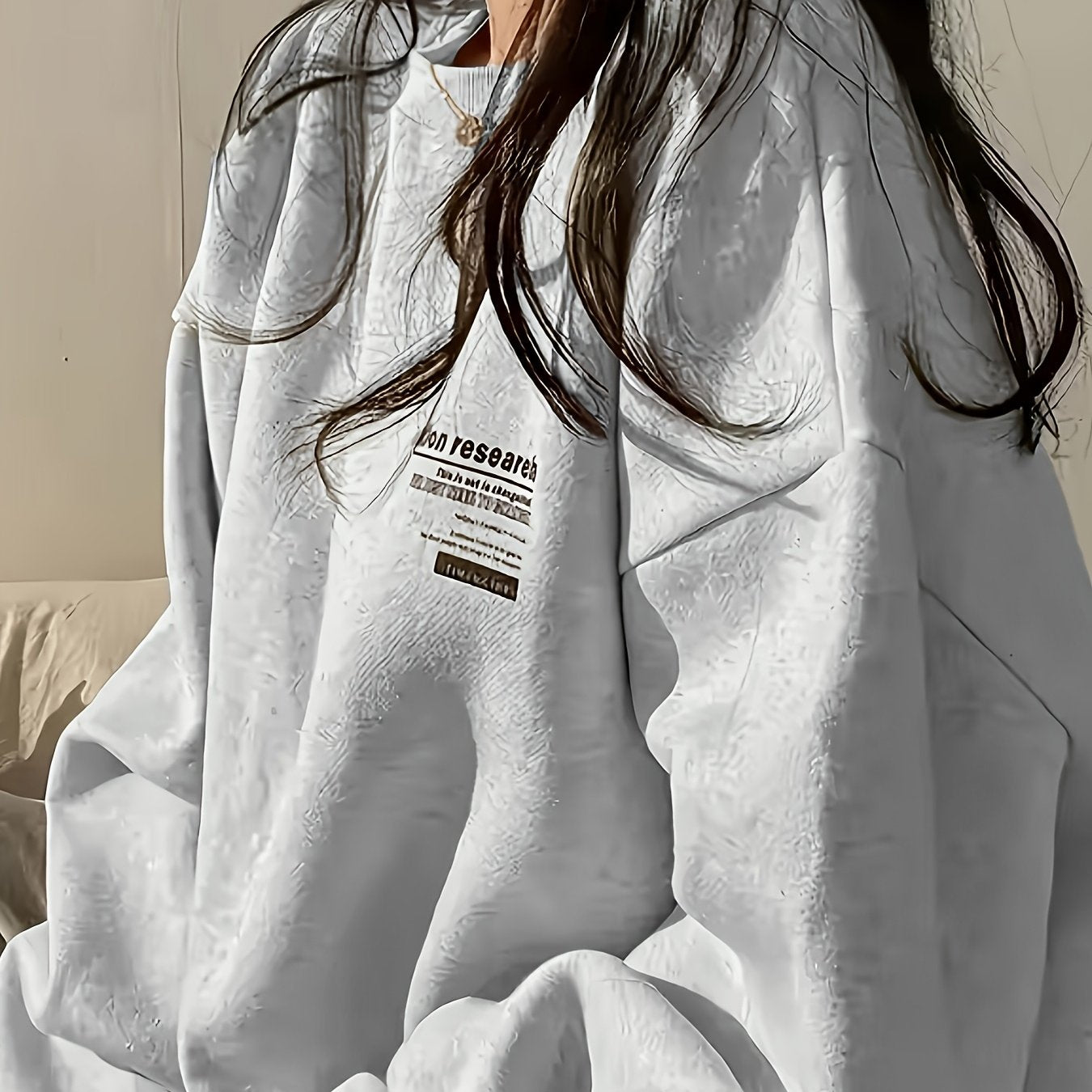 Women's Casual Fleece - Lined Round Neck Sweatshirt with Letter Print - Cozy Pullover for All Seasons, Soft Warmth & Easy Care (Hand Wash/Dry Clean), Cute Sweatshirts, Everyday Clothing, Pullover Design - veyora
