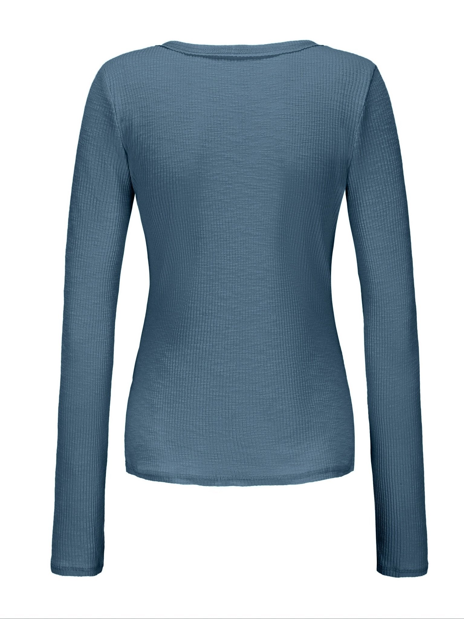 Women's Solid Color Split Neck Long Sleeve T-Shirt, Slim Fit with Stretch, Lightweight Breathable Fabric for Fashionable Spring, Summer, and Autumn Styling - veyora