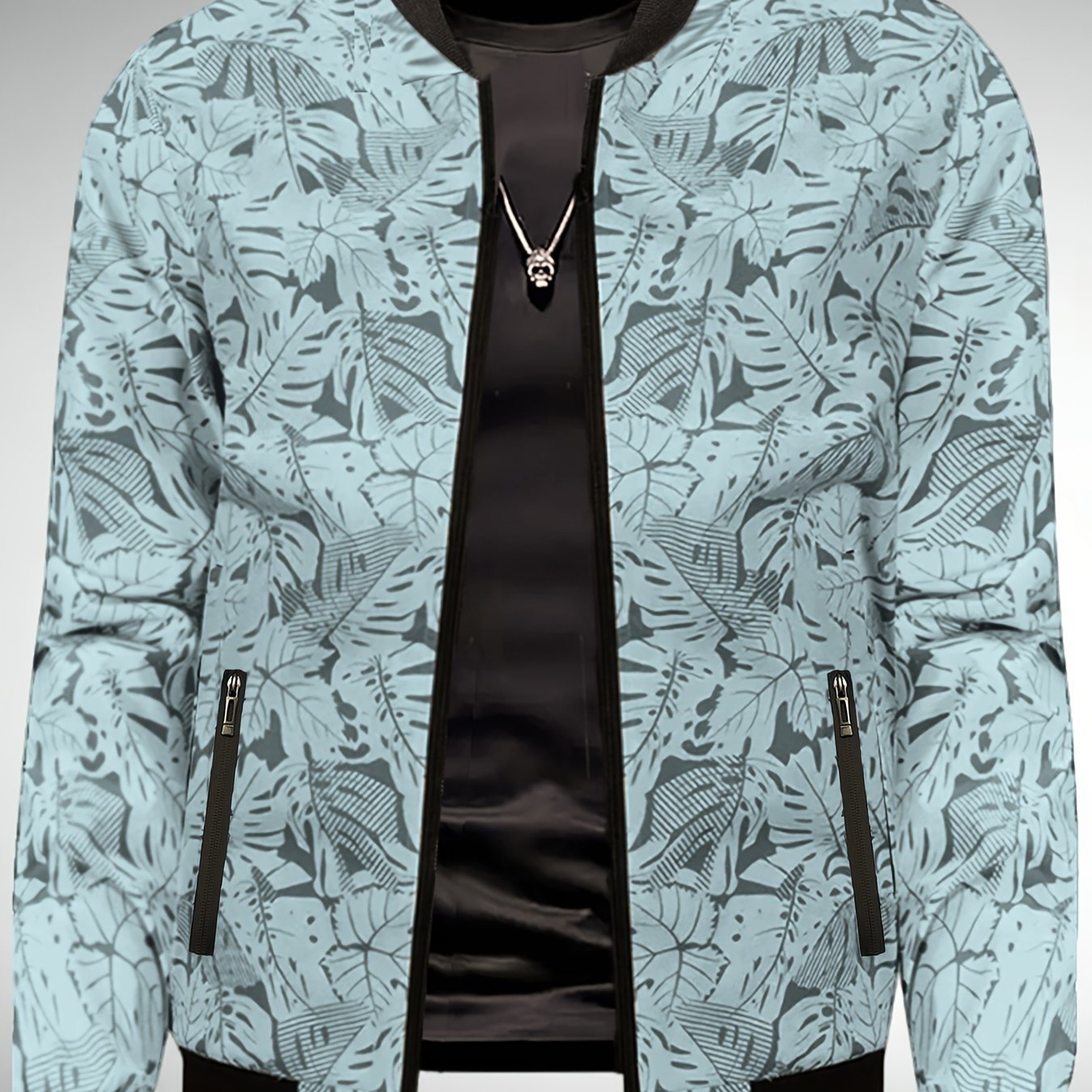 Men'S Fashion Print Casual Sports Jacket with Baseball Collar, Long Sleeve, Pocket, All - Over Print, Non - Stretch, Regular Fit, Zipper Closure, Conventional Contour, Lining, Weekend Casual Wear - veyora
