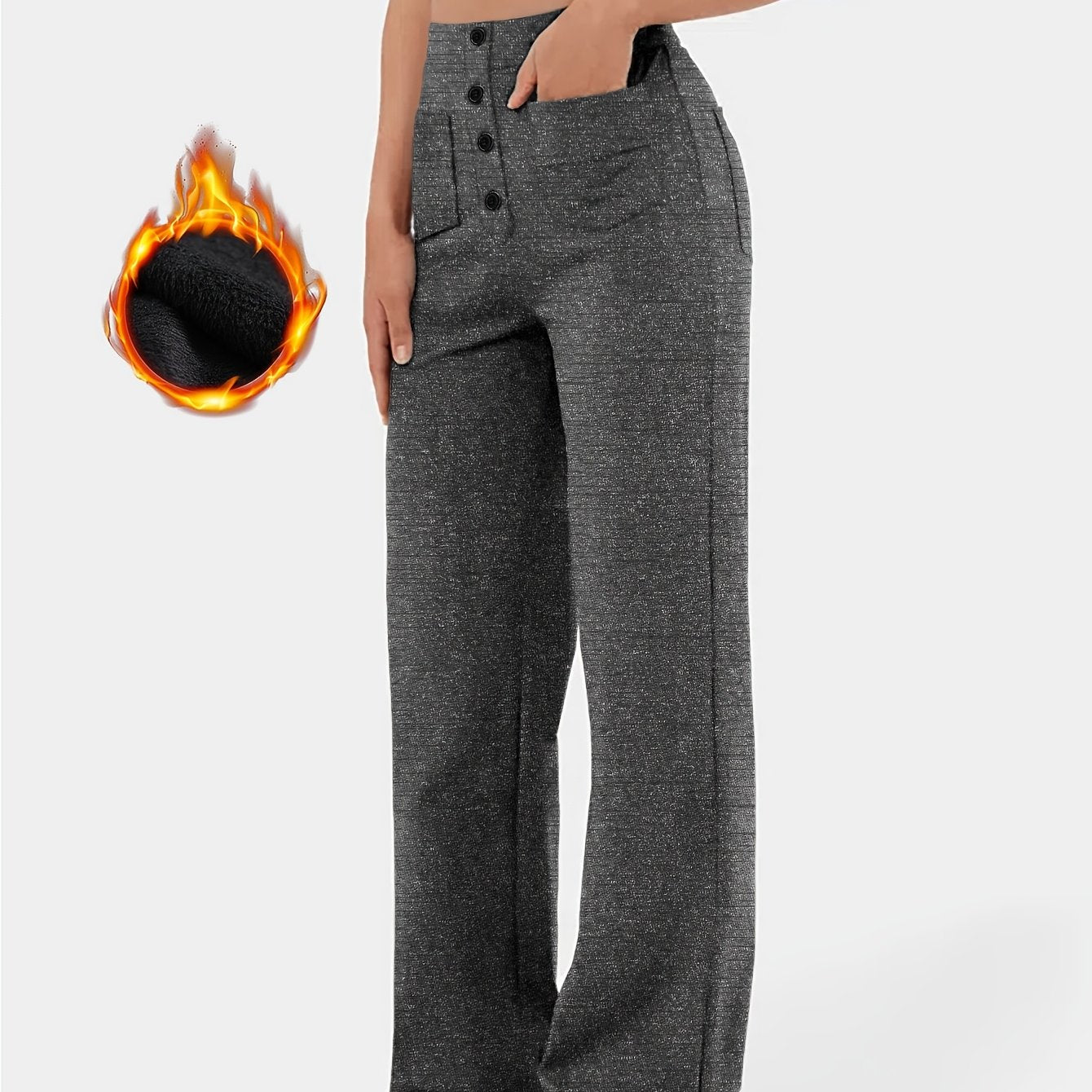 High - Waisted Solid Color Buttoned Straight - Leg Pants for Women'S And Leisure with Multiple Pockets - veyora