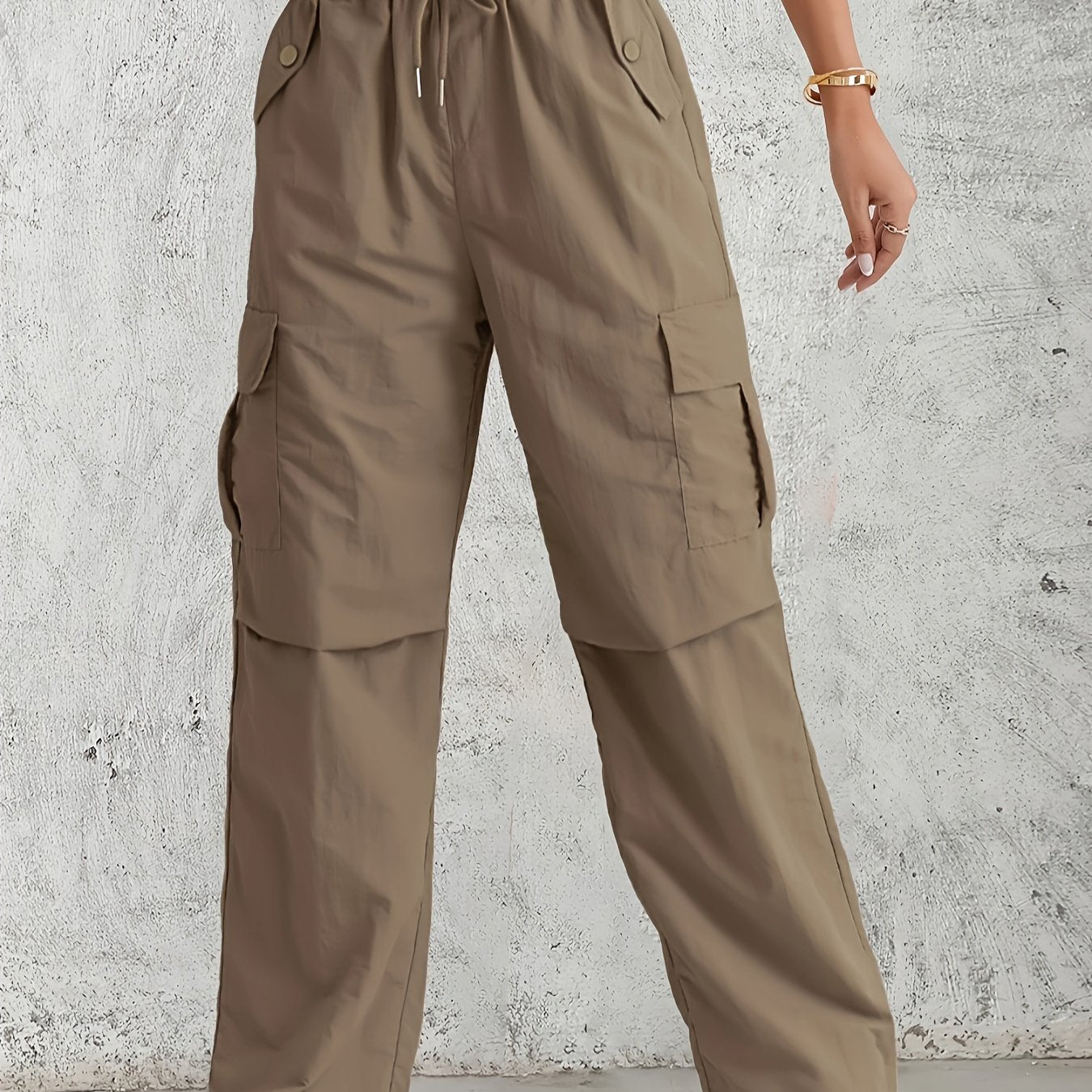 American - style Quick - Dry Drawstring Cargo Pants for Women, Wide - Leg Casual Pants, Breathable Lightweight Fabric Straight - Leg Trousers - veyora