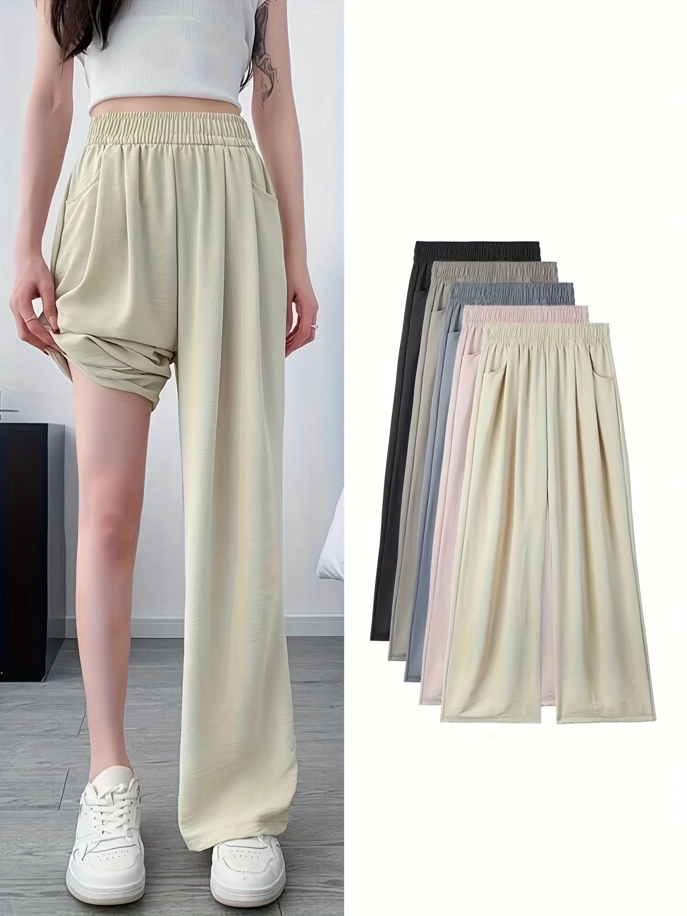 Ice Fiber Fabric Wide Leg Pants Women'S Summer Thin Style 2024 New High Waist Loose Drape Casual Straight Leg Pants Outer Wear - veyora