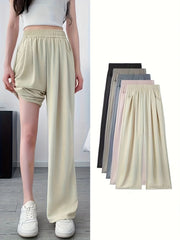 Ice Fiber Fabric Wide Leg Pants Women'S Summer Thin Style 2024 New High Waist Loose Drape Casual Straight Leg Pants Outer Wear - veyora