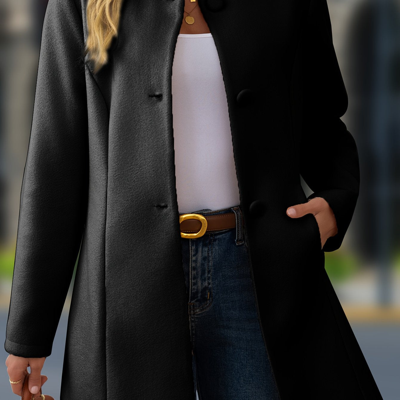 Women's Casual Thick Blend Stand Collar Button - Up Midi Jacket, New Autumn/Winter Style - veyora