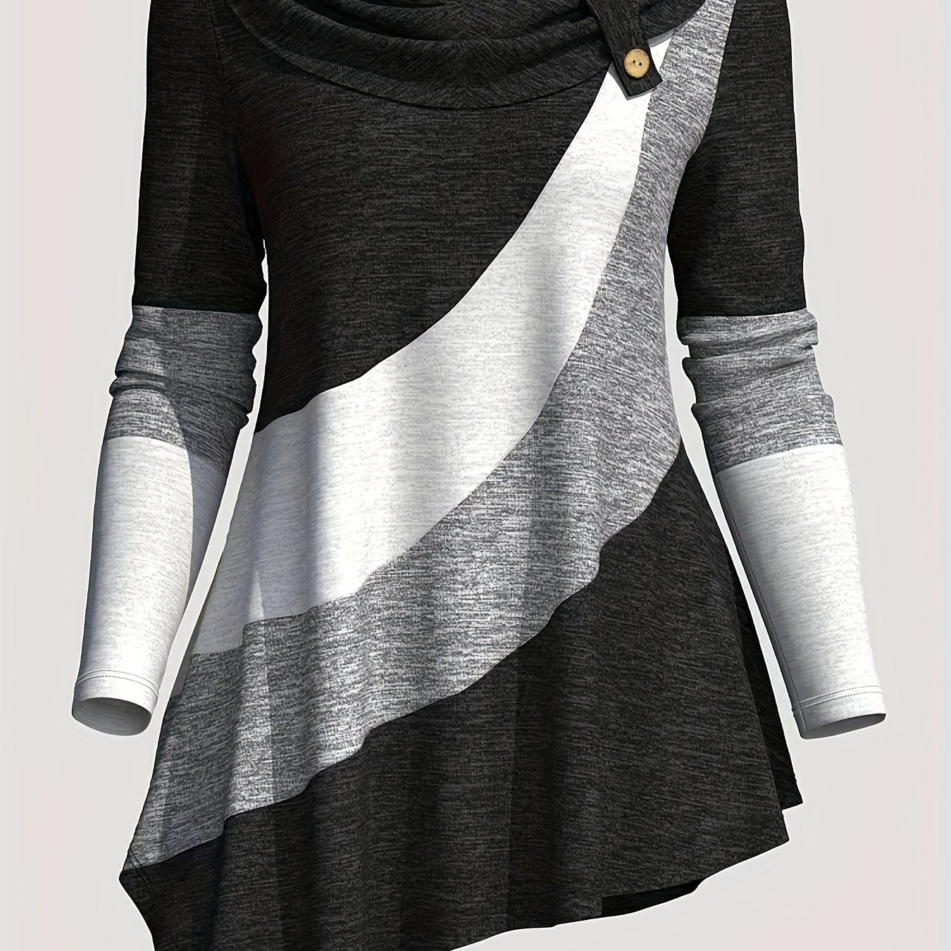 Women'S Long - Sleeve Top with a Collared Design, Featuring an Irregular Hem And Color Block Stitching - veyora