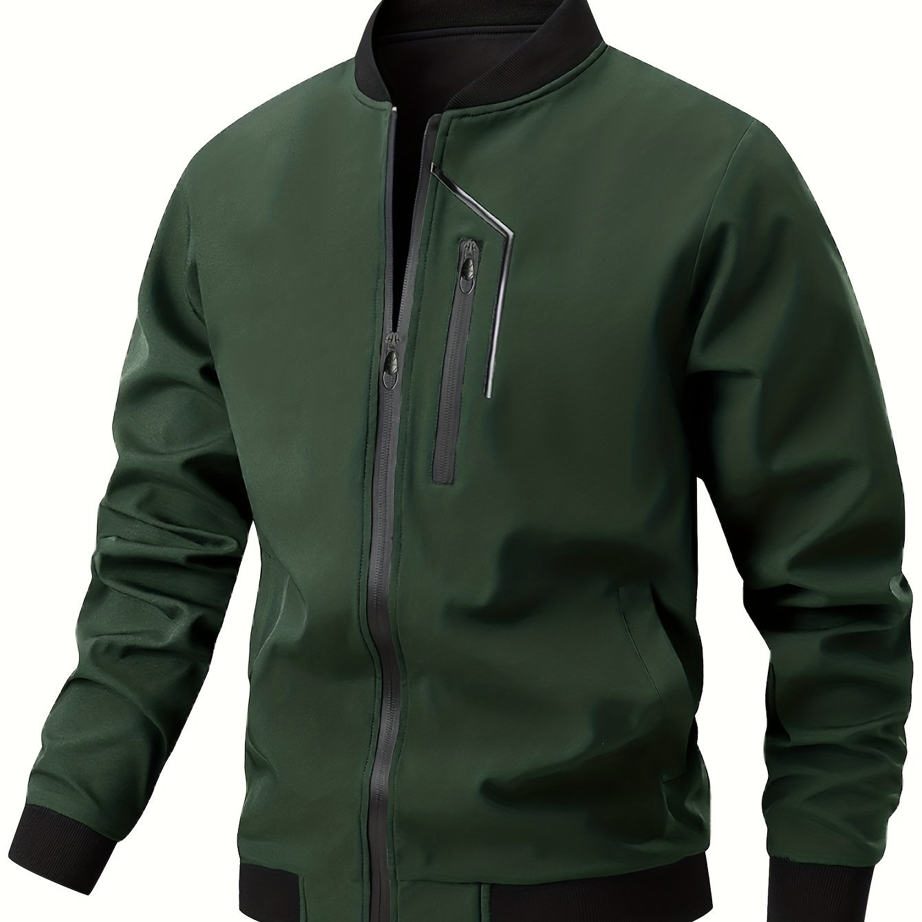 Men'S Casual Bomber Jacket | Spring - Autumn, Non - Stretch, Baseball Collar, Multiple Pockets, Zipper Closure - veyora