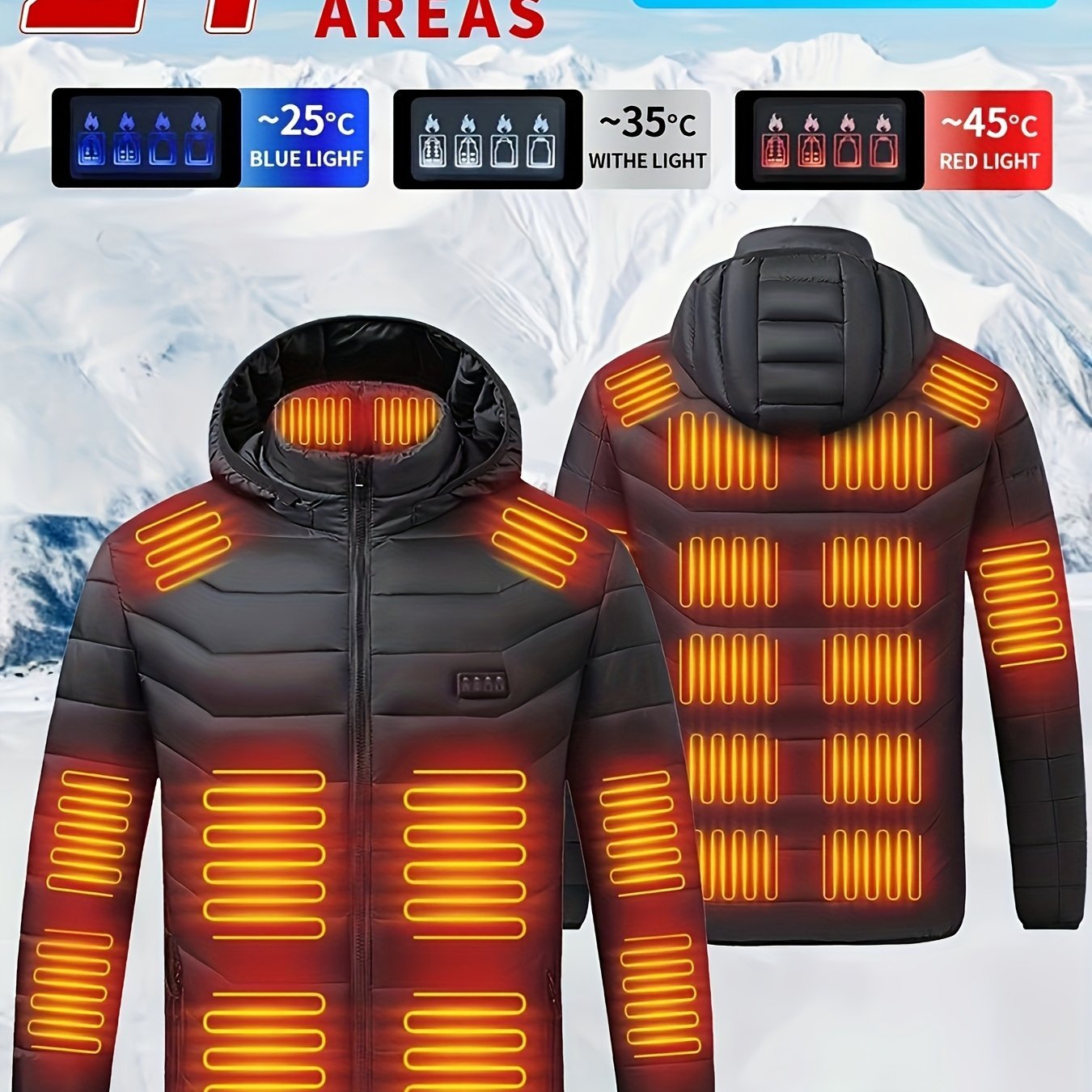 This Is a Smart Heating Jacket for Both Men And Women That Operates Without a Power Supply. It Features Usb - Powered Heating Across 24 Zones with an Adjustable Temperature Range from - 5 °C to +25 °C. The Jacket Is Hooded, Fully Zippered - veyora