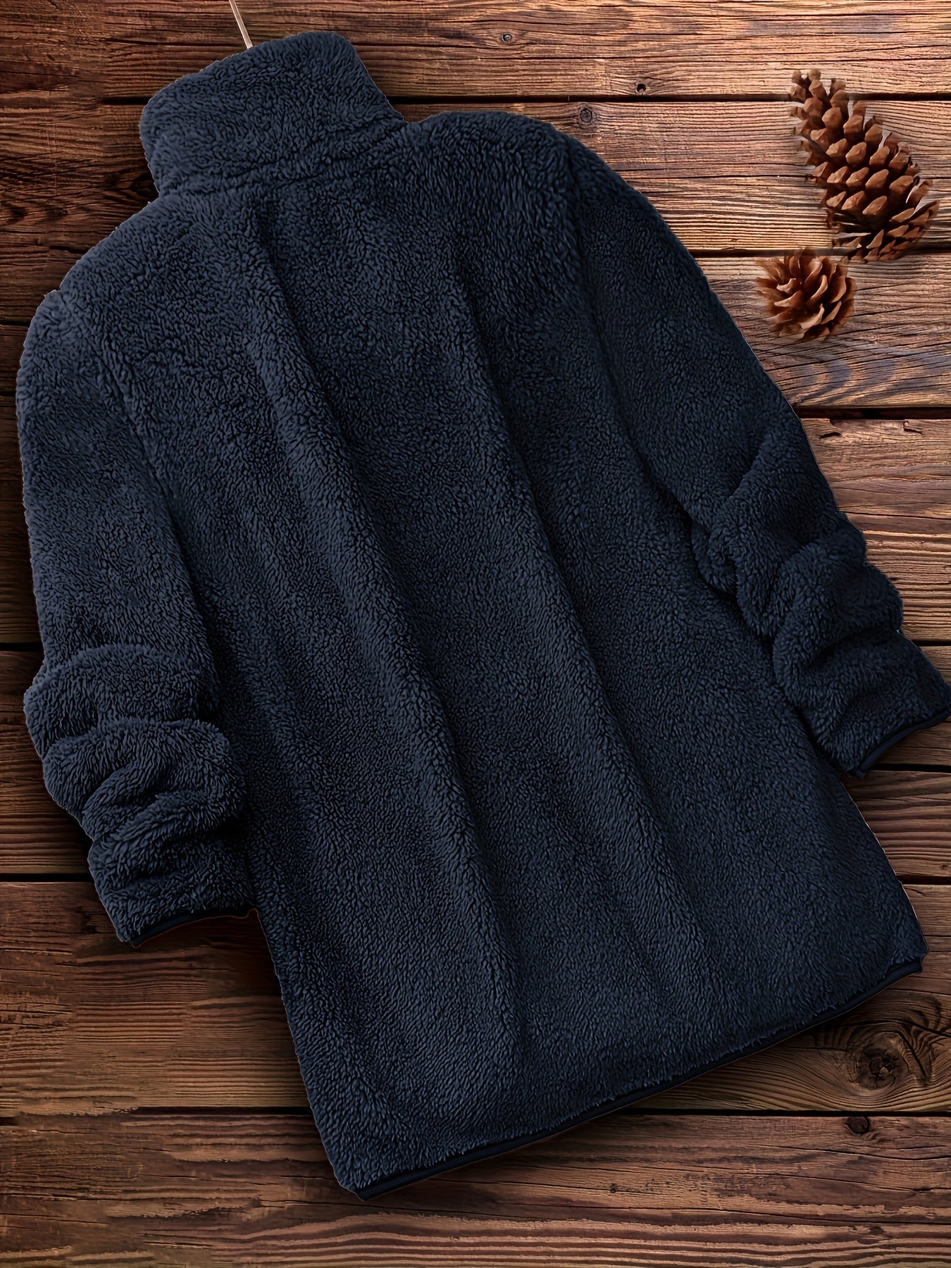Zip Up Solid Teddy Coat, Casual Long Sleeve Winter Outerwear, Women's Clothing - veyora