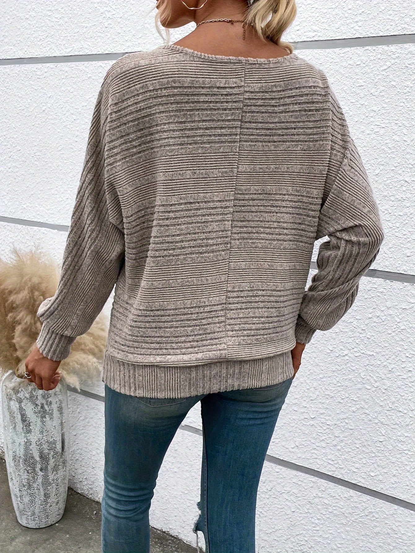 Solid Crew Neck Pullover Sweater, Casual Batwing Sleeve Loose Sweater, Women's Clothing