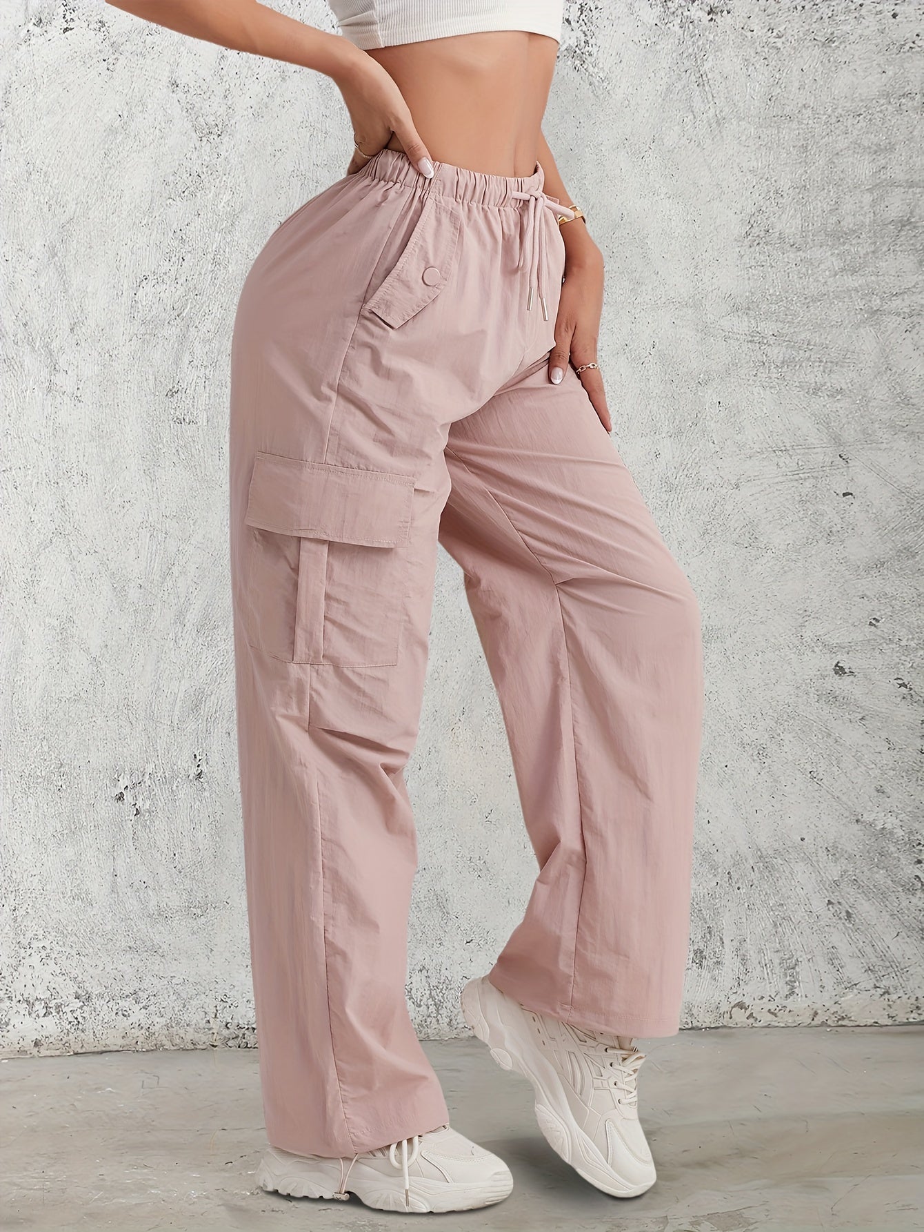 American - style Quick - Dry Drawstring Cargo Pants for Women, Wide - Leg Casual Pants, Breathable Lightweight Fabric Straight - Leg Trousers - veyora