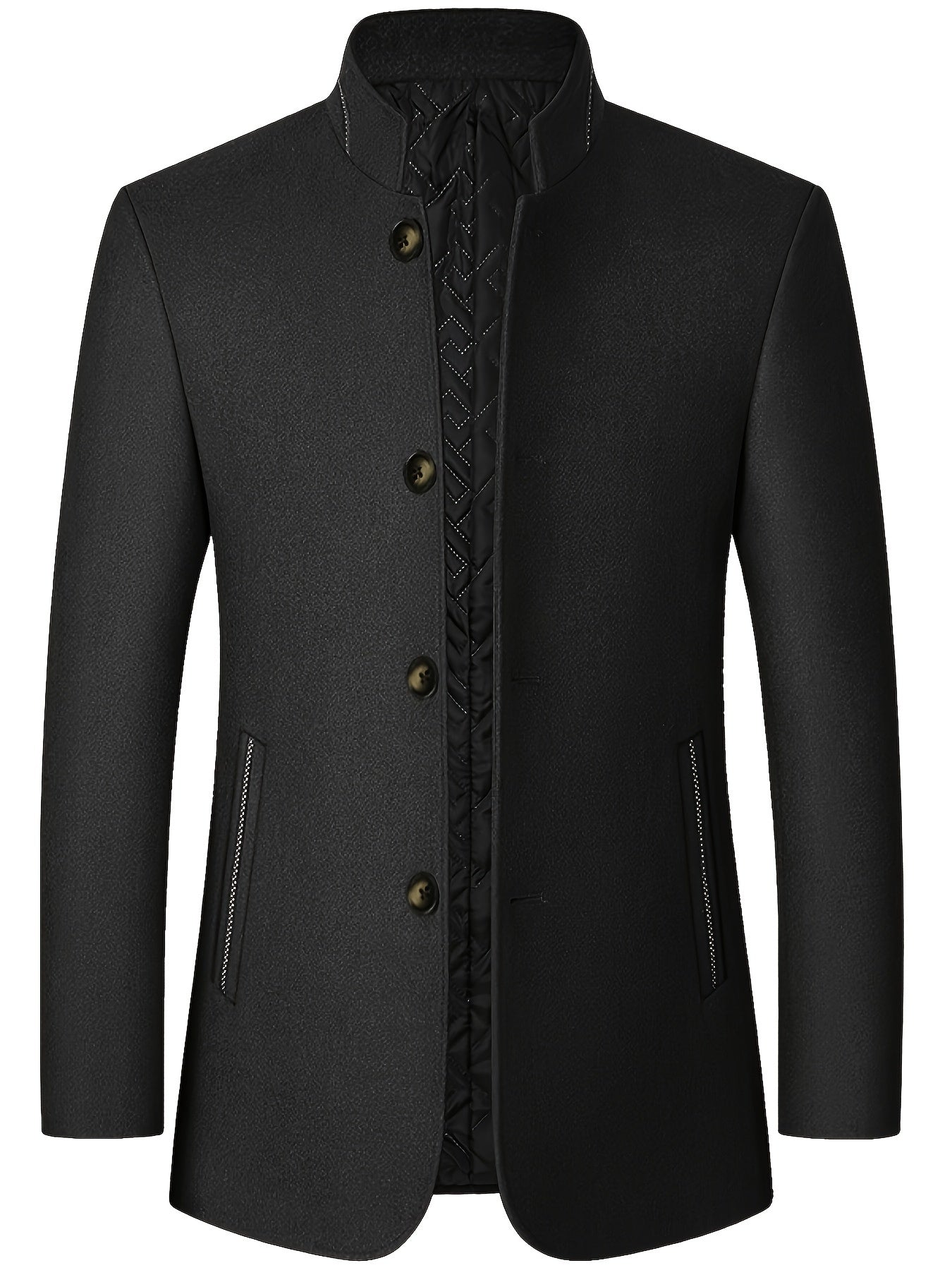 New Men's Tweed Jacket, Mao Suit Style Stand Collar Autumn/Winter Outerwear, Men's Tweed Sports Jacket - veyora