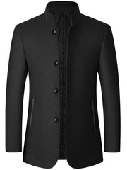 New Men's Tweed Jacket, Mao Suit Style Stand Collar Autumn/Winter Outerwear, Men's Tweed Sports Jacket - veyora