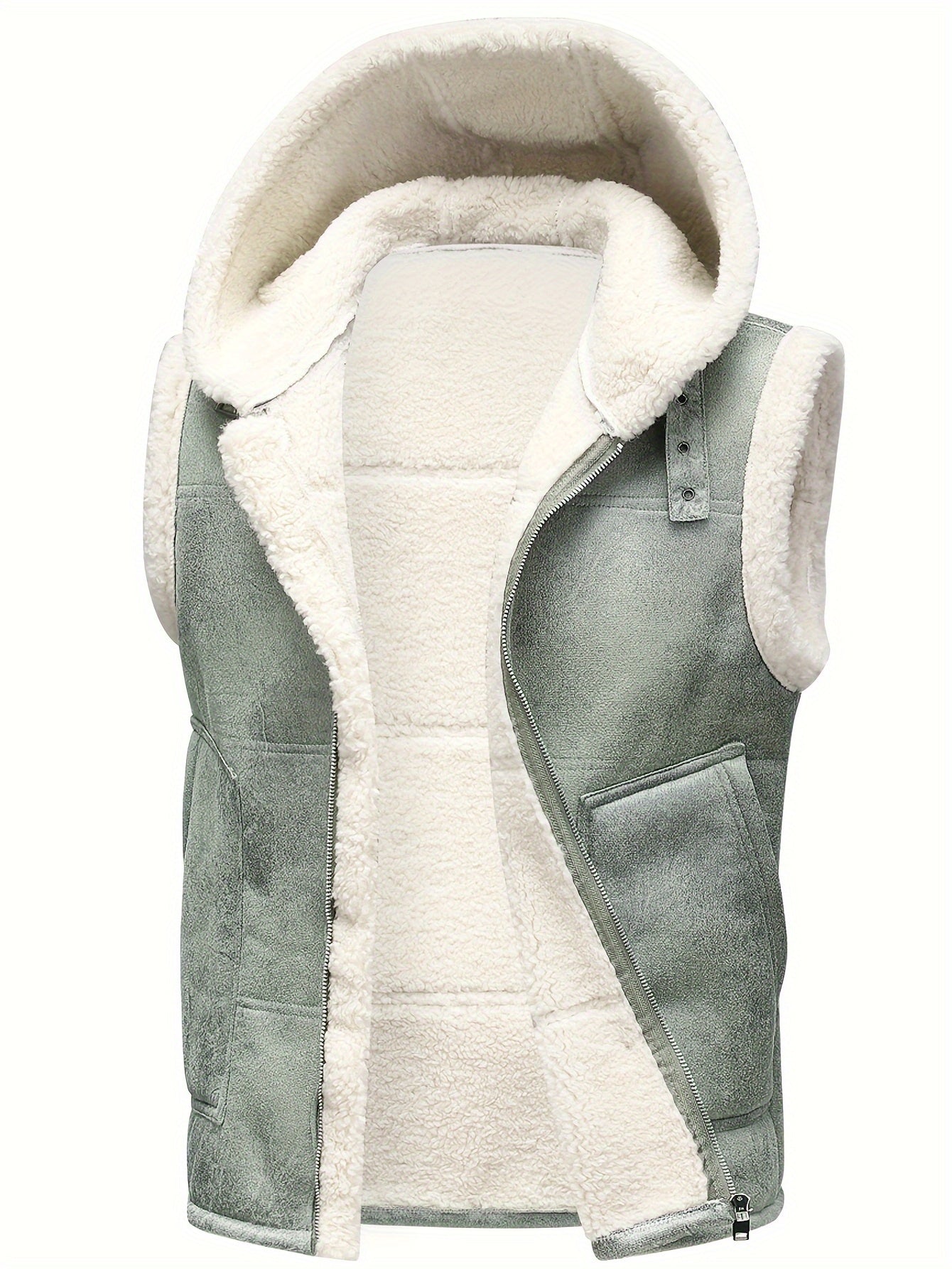 Men's Faux Fur - Lined Hooded Vest, Thickened and - Lined, Fashionable Windproof and Warm Outer Jacket for Men - veyora