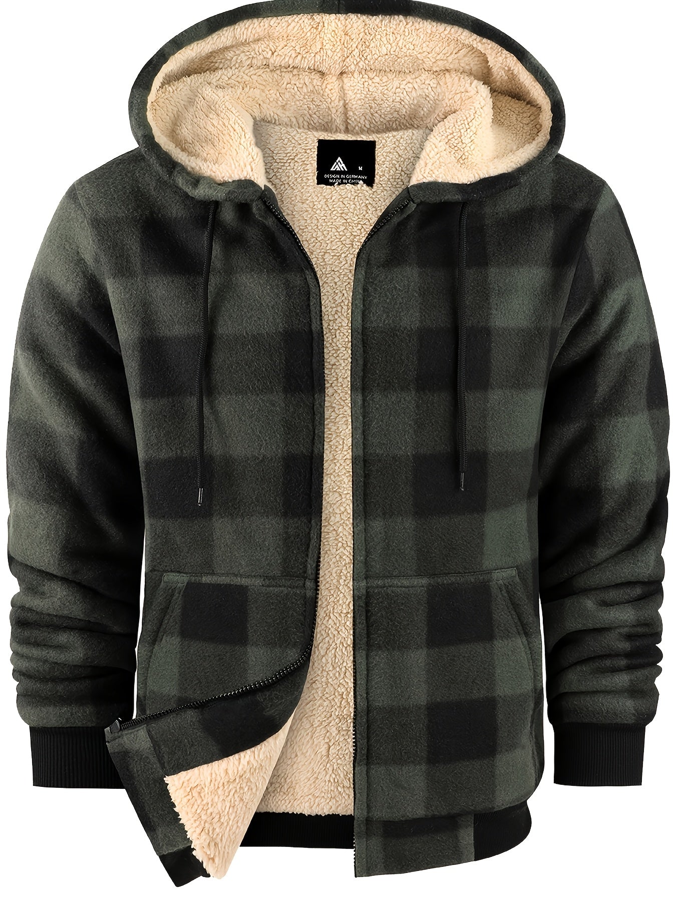 Heavyweight Fleece Hoodie | Full Zip Up Thick Sherpa Lined Flannel Plaid Shirt Jacket for Men - Casual Style, Non - Stretch Fabric, Regular Fit, Zipper Closure - veyora