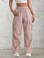 American - style Quick - Dry Drawstring Cargo Pants for Women, Wide - Leg Casual Pants, Breathable Lightweight Fabric Straight - Leg Trousers - veyora