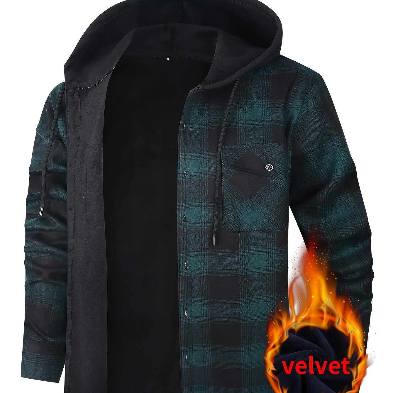 Men'S Durable Flannel Jacket - Insulated Hooded Coat with Front Pockets, Blue And Black Plaid Work Jacket for Logging, Winter Outdoor Work, Construction - Cold Weather Outerwear by ESEA, Winter Jackets - veyora