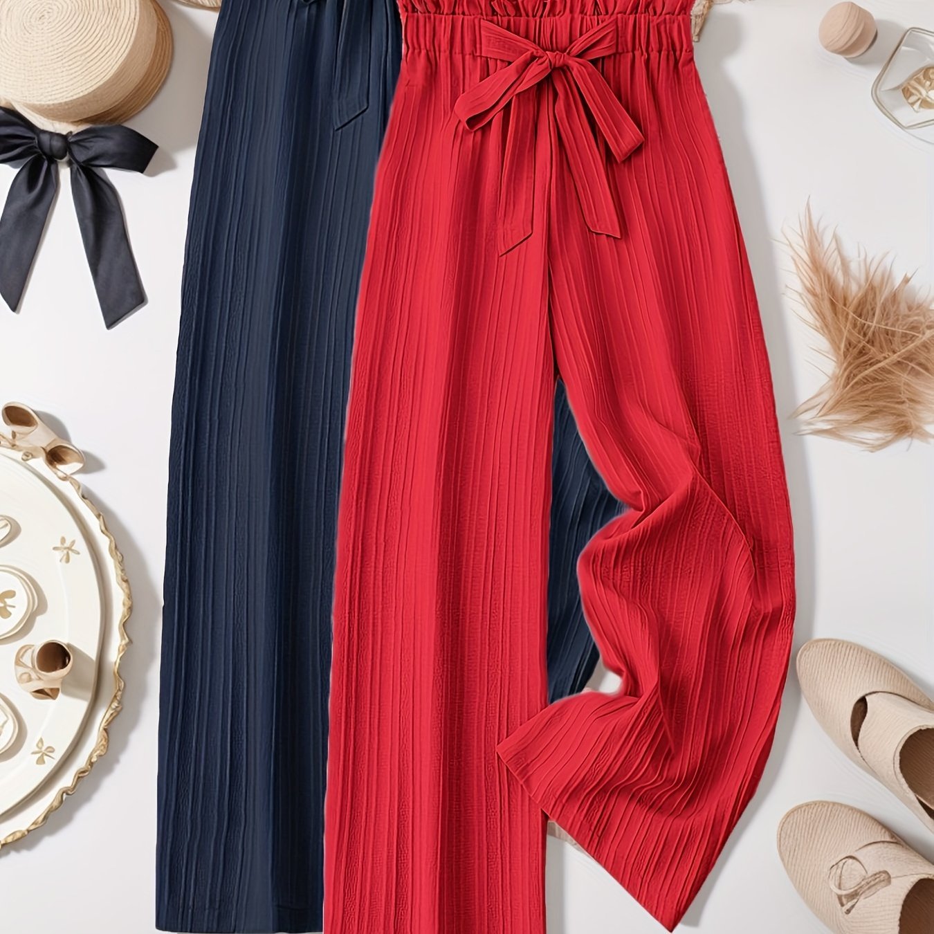Two - Piece Women'S Clothing Loose Pleated Texture Trousers - veyora