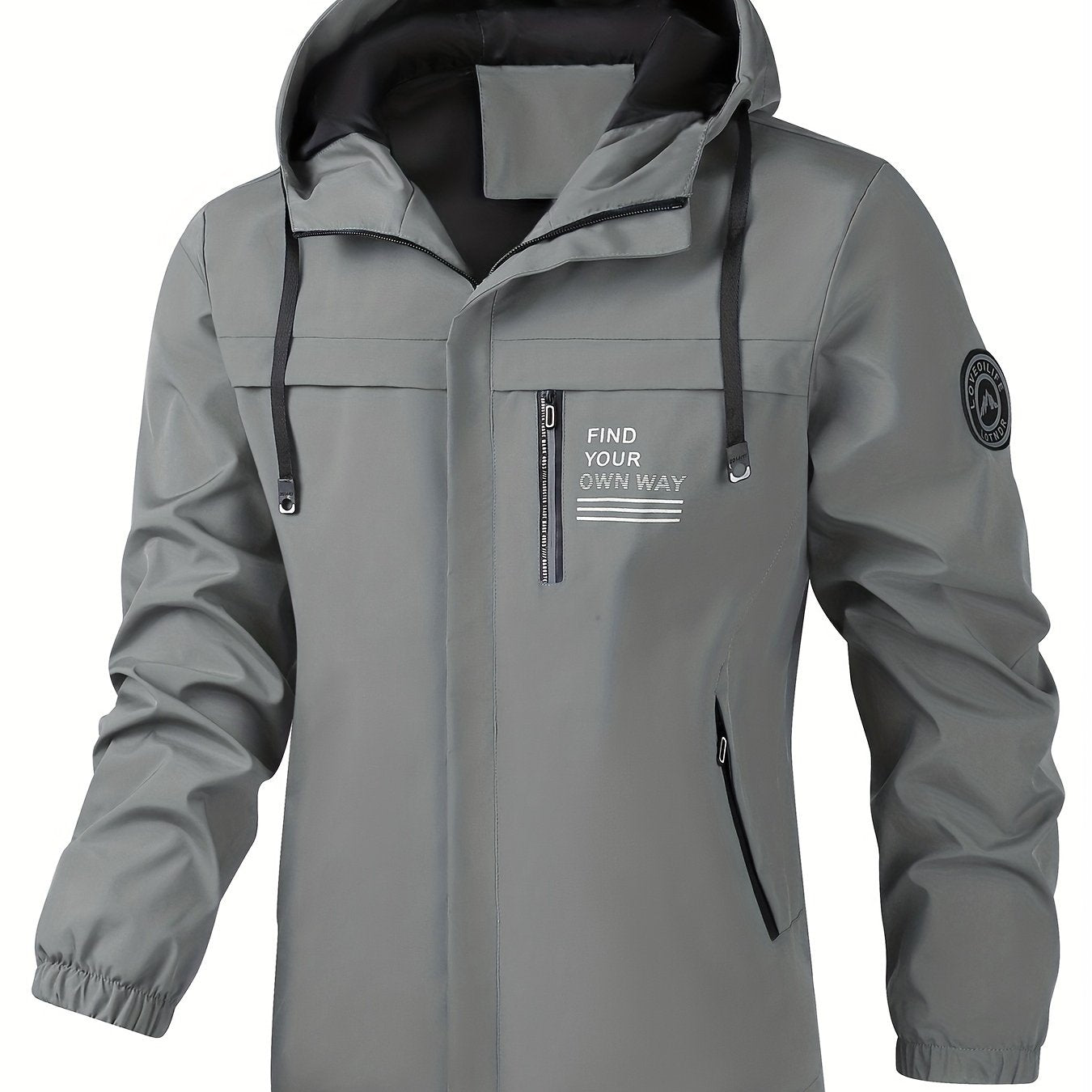 [Everyday Comfort, Windbreaker] Stylish Hooded Windbreaker Jacket | Men's Casual Gear - Black, "Find Your Way" Design, Loose Fit for Spring & Fall Outdoor Activities | Smooth Texture, Trendy Men's Jacket - veyora