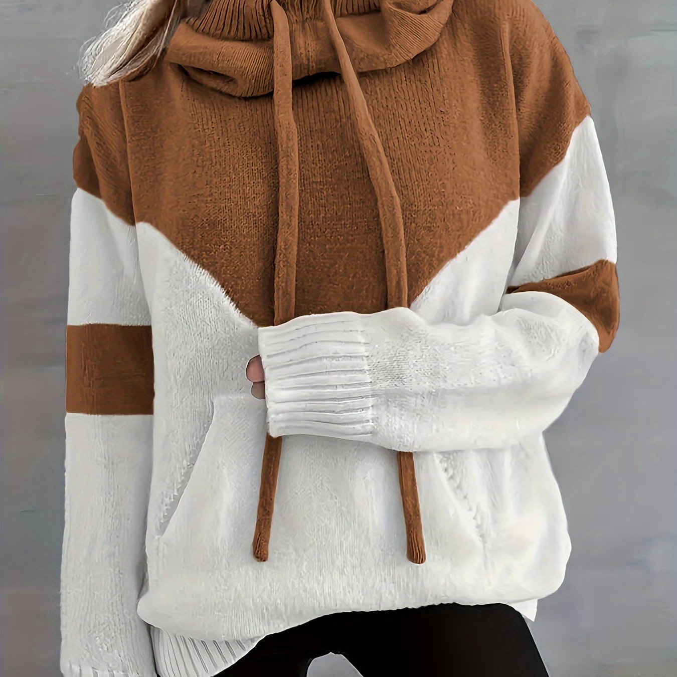 New Trendy Women'S Clothing Featuring Stylish And Elegant Designs, Including a Casual Patchwork Hoodie with Drawstring Pockets And a Color - Blocking Style for Warmth - veyora