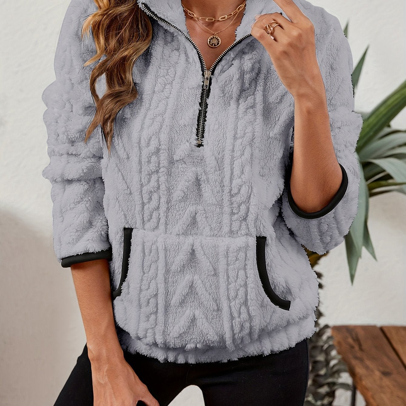 Women'S Half - Zip Stylish Hoodie with Large Pockets - veyora