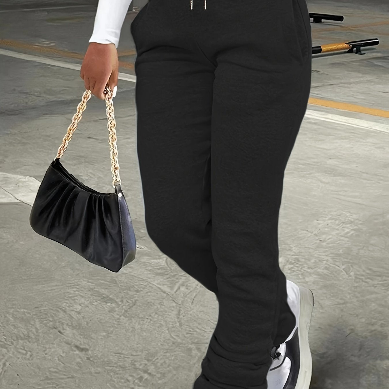 Women's Casual Drawstring Extra - Long Straight - Leg Pants with Dual Pockets - Soft Fabric, Machine Washable, All - Season Comfort for Fall & Winter, Versatile Bottoms, Minimalist Style, Easy Care, Functional Bottoms, Clothing Essential - veyora