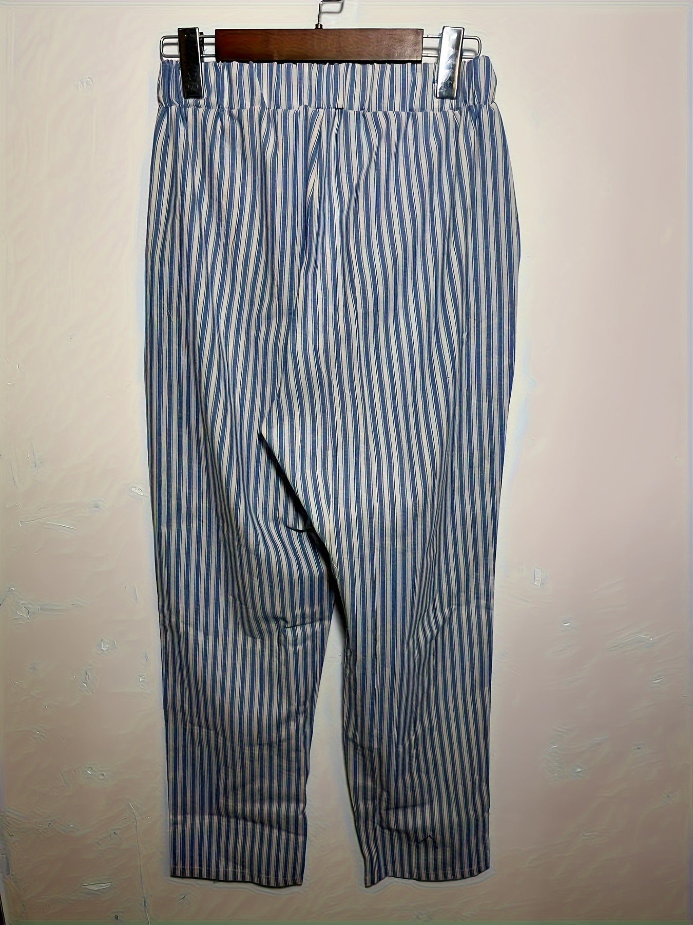 Women's Striped Wide - Leg Casual Pants - High - Waisted, Lightweight Polyester, Machine Washable, All - Season Comfort with Side Stripe Detail - veyora