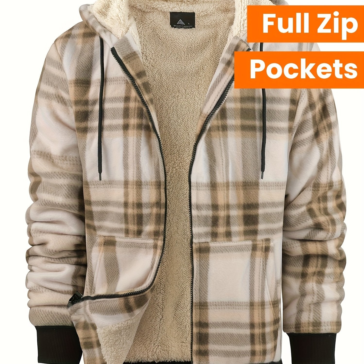 Heavyweight Fleece Hoodie | Full Zip Up Thick Sherpa Lined Flannel Plaid Shirt Jacket for Men - Casual Style, Non - Stretch Fabric, Regular Fit, Zipper Closure - veyora