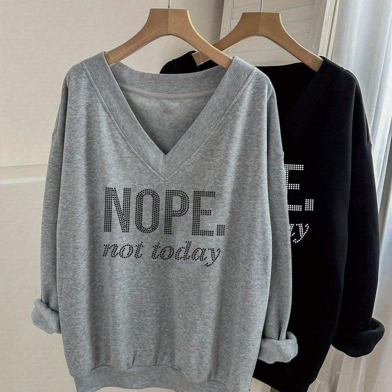 Two - Piece Set European and American Fashion Casual Sports Print V - Neck Long Sleeve Sweatshirt - veyora