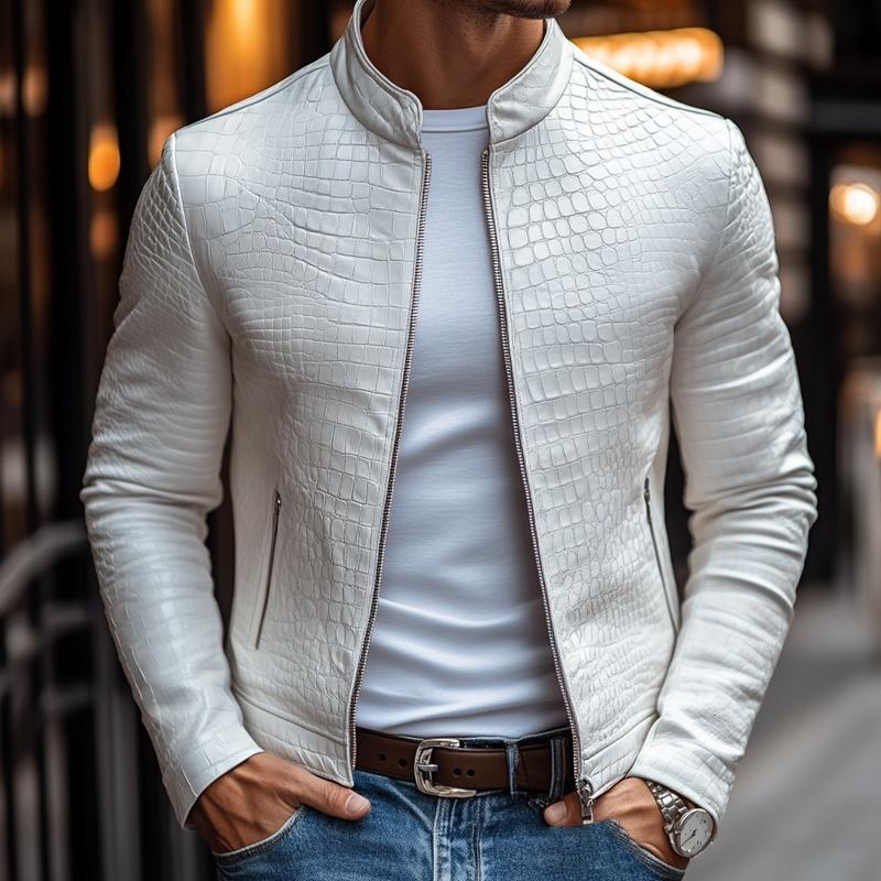 Stylish Stone Pattern Stand Collar Zipper Jacket