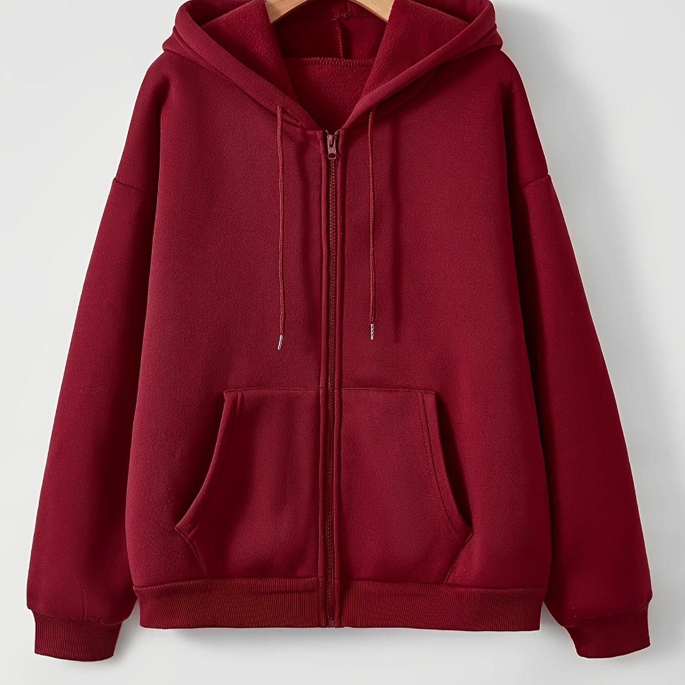 Women's Comfortable Fleece - Lined Hoodie - Solid Color Long Sleeve Kangaroo Pocket Pullover, Street Style, Polyester, Machine Washable, All - Season Casual Sweatshirt - veyora