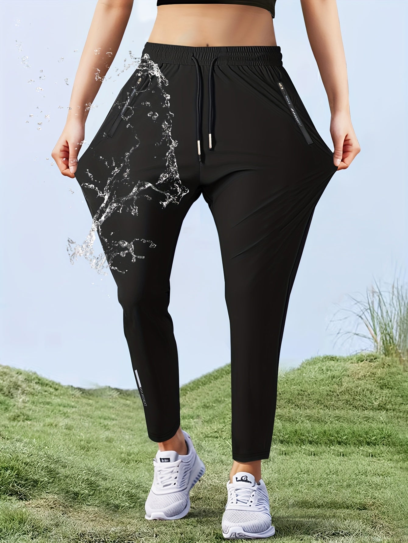 Women'S High - Elasticity Straight - Leg Ice Sliky Fiber Pants | Casual Solid Color Long Length with Drawstring Waist, Zipper Pocket, Quick - Dry for Spring/Fall - veyora