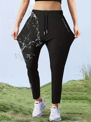 Women'S High - Elasticity Straight - Leg Ice Sliky Fiber Pants | Casual Solid Color Long Length with Drawstring Waist, Zipper Pocket, Quick - Dry for Spring/Fall - veyora