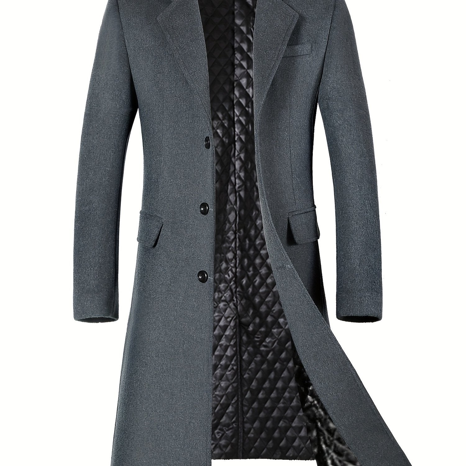 New Autumn/Winter Tweed Overcoat for Men, Long Length, Painted Finish, Warm and Thickened Tweed Outerwear, Men's Casual Wool Blend Jacket Trench Coat - veyora