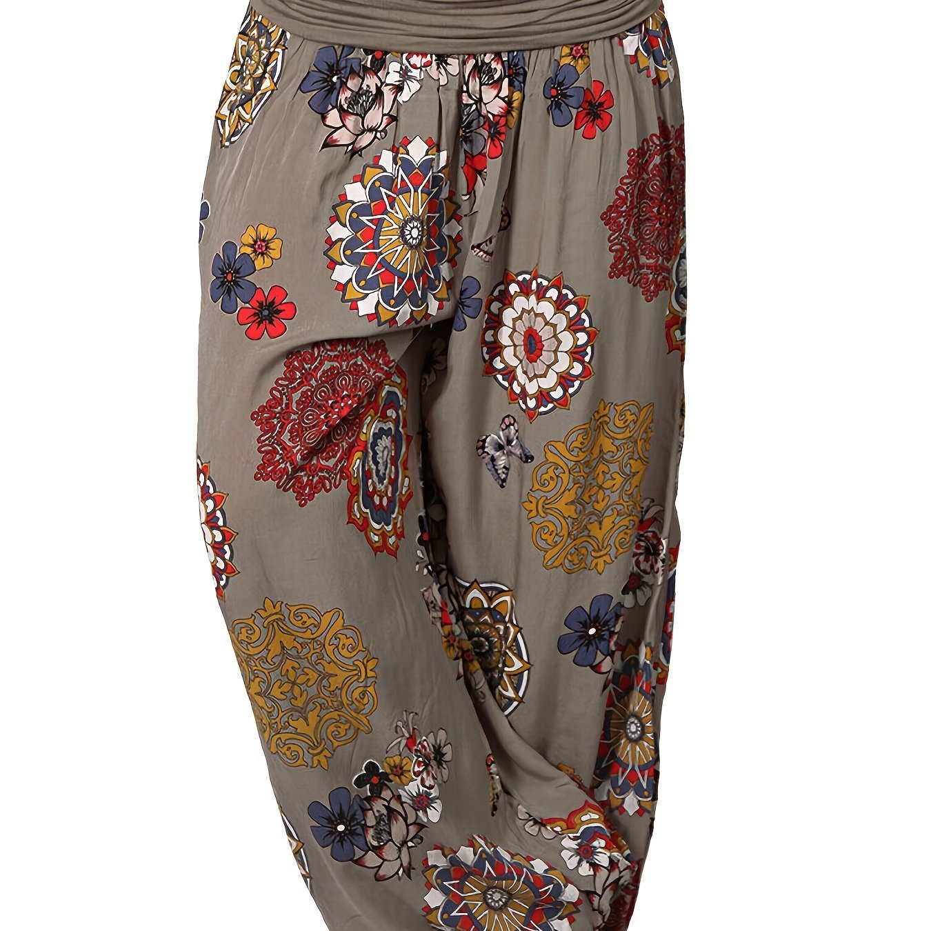 Boho Floral Print Harem Pants, Bohemian Loose Elastic Waist Pants For Spring & Summer, Women's Clothing - veyora