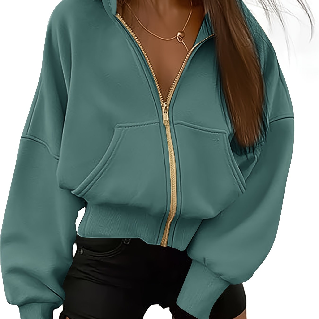Women'S Zip - Up Hoodie, Stylish Clothing for Spring And Autumn, Long Sleeves, Pockets, Trendy Casual Top - veyora