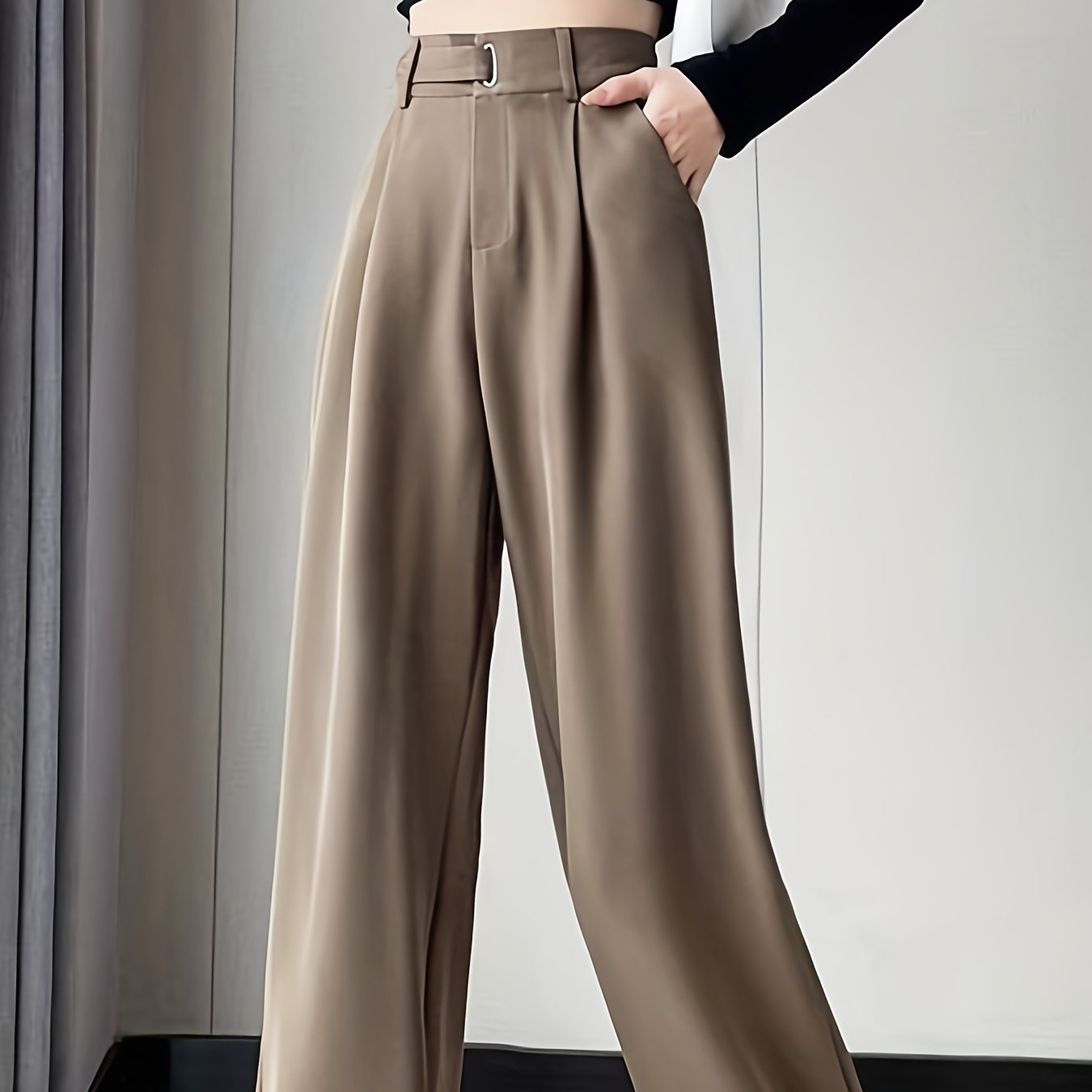 2026 New Summer Black High - End Feel Suit Pants for Women, High - Waist, Draped, Straight - Leg, Slim Fit, Wide - Leg Trousers, Belt - Free, Essential Versatile Workwear for Spring, Summer, and Autumn - veyora