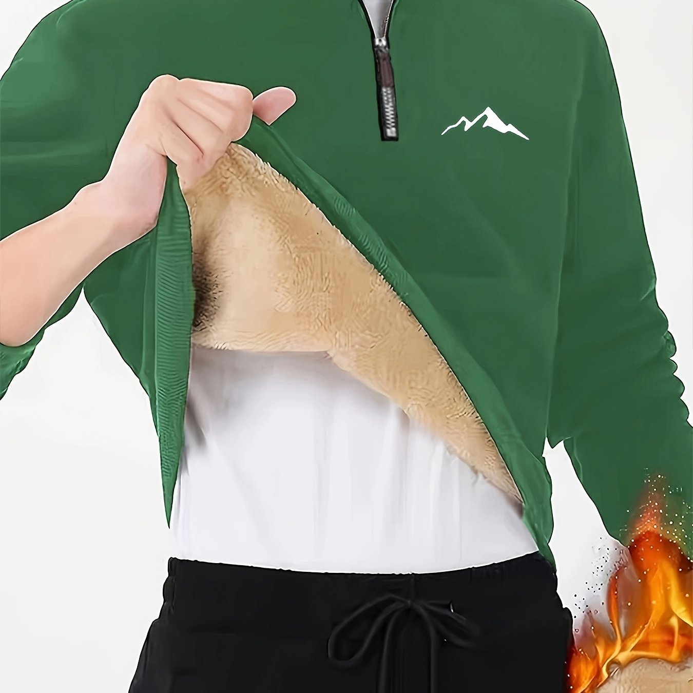 Men's Thermal Fleece - Lined Winter Pullover with 1/4 Zipper, Stand Collar & Geometric Print - 300gsm Polyester Casual Outdoor Wear, Machine Washable - veyora
